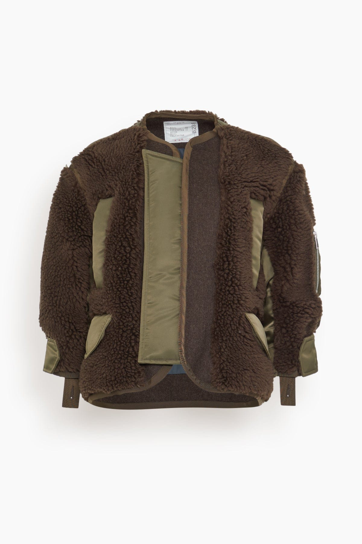 Faux Shearling Nylon Twill Blouson in Brown/Dark Khaki - 1