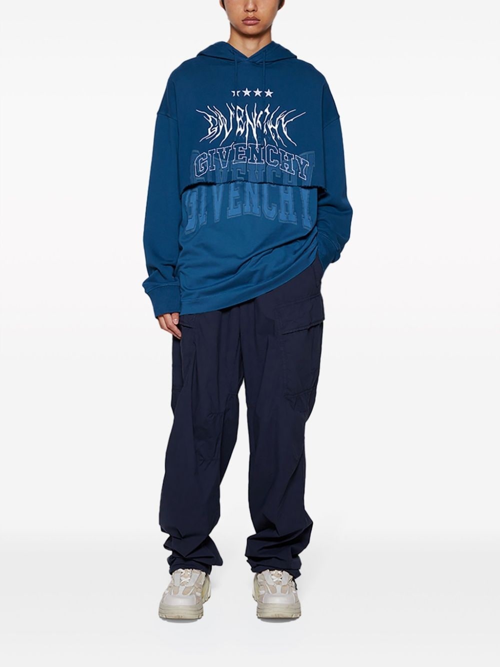 logo-print layered cotton hoodie - 2
