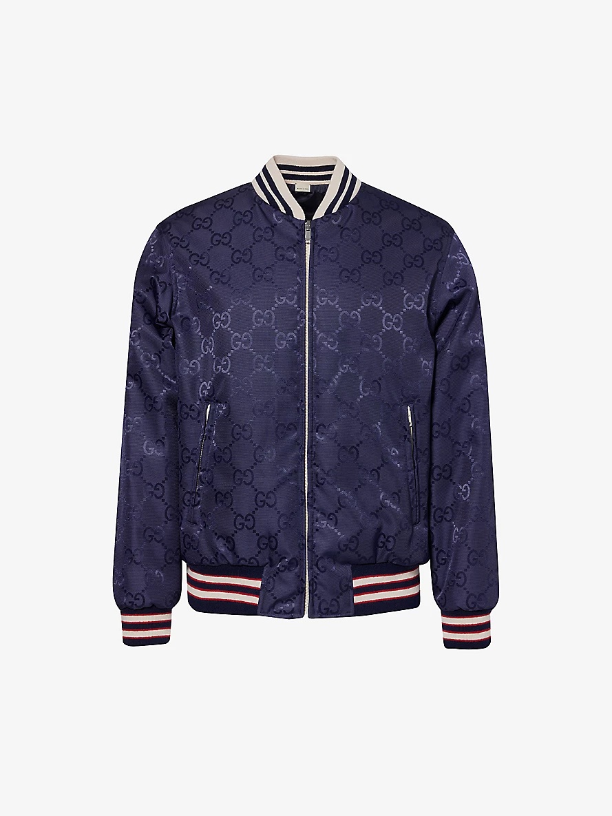 GG-pattern reversible woven varsity jacket - 1