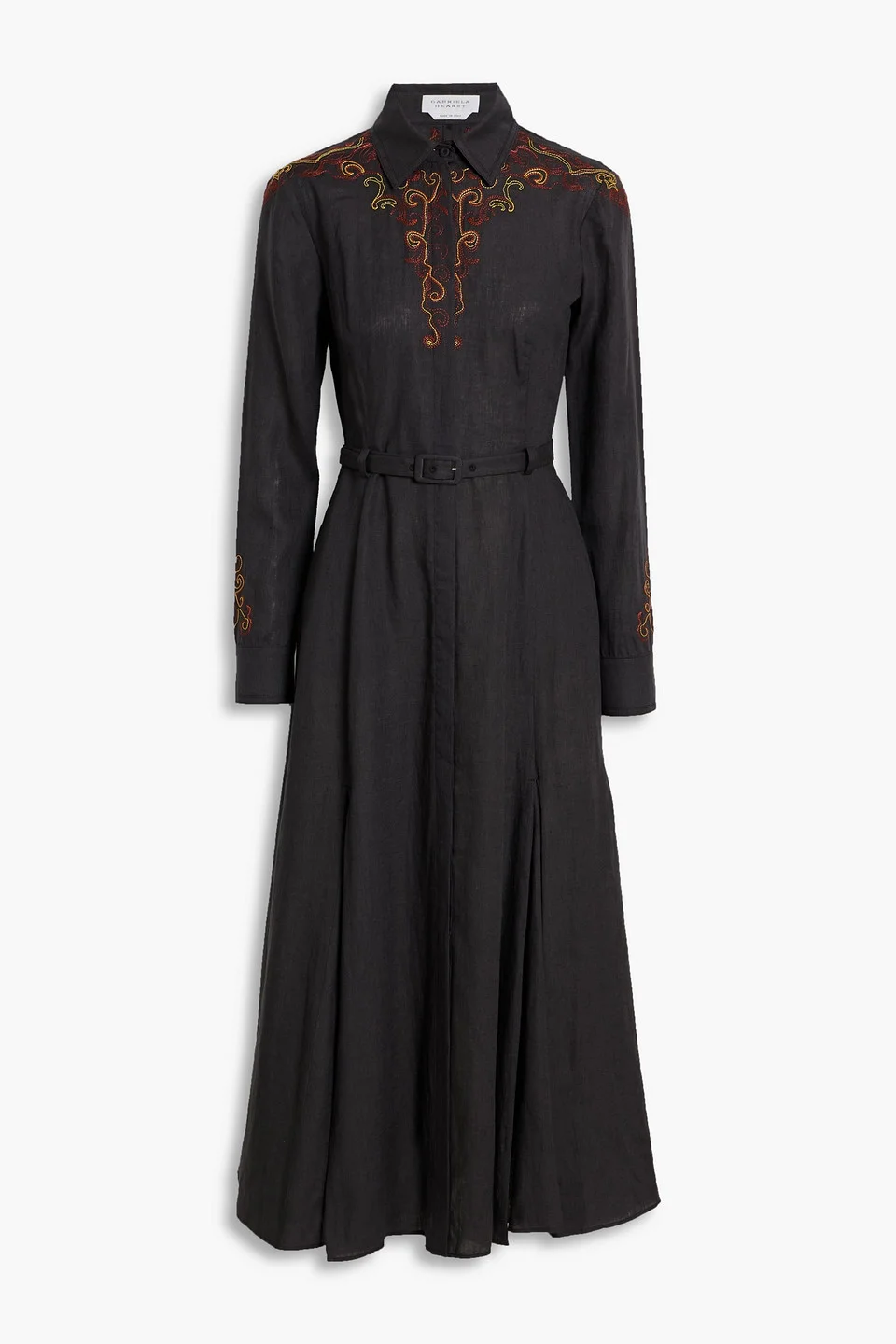 Aloe embroidered pleated linen midi shirt dress - 1