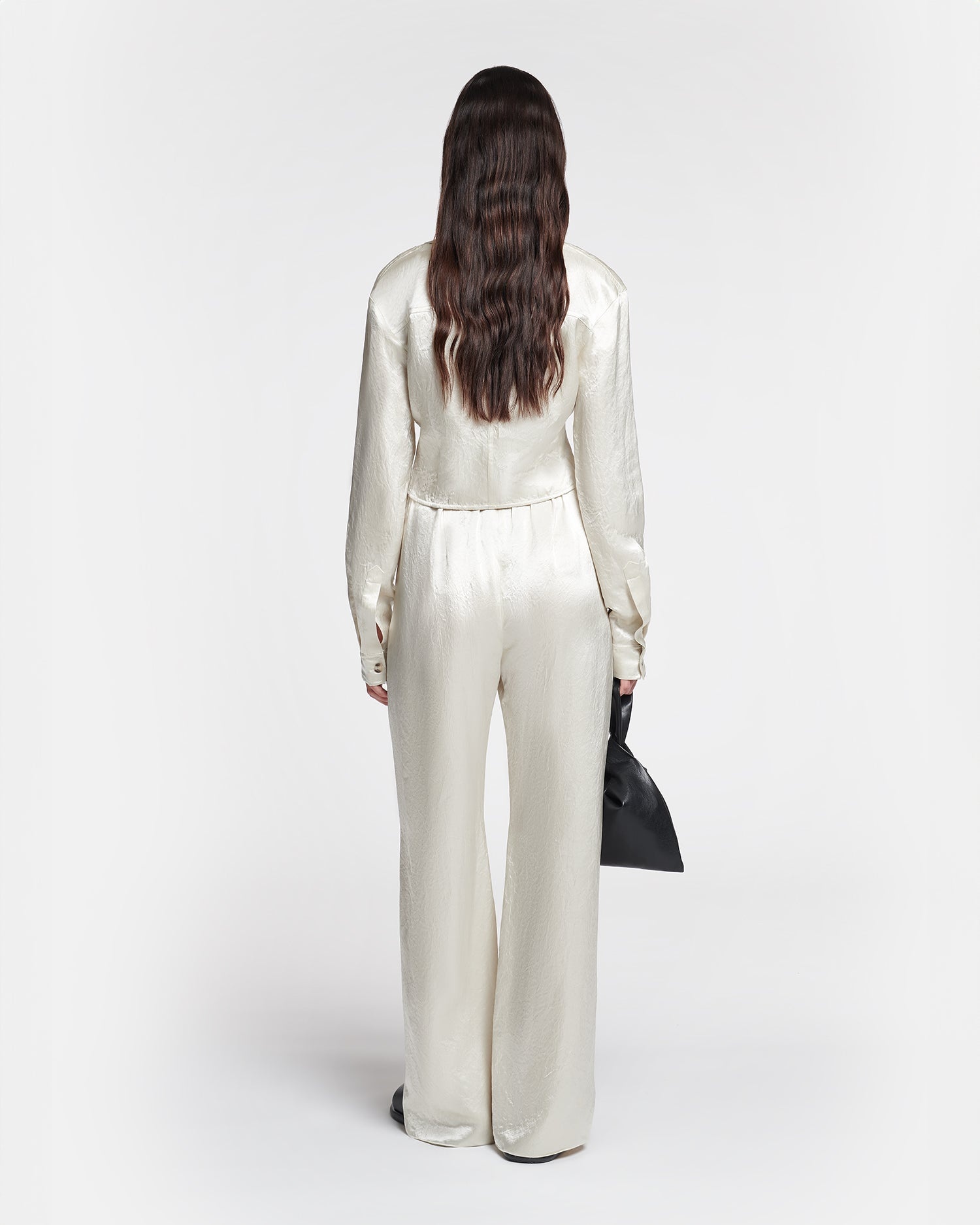 Cropped Crinkled-Satin Shirt - 3
