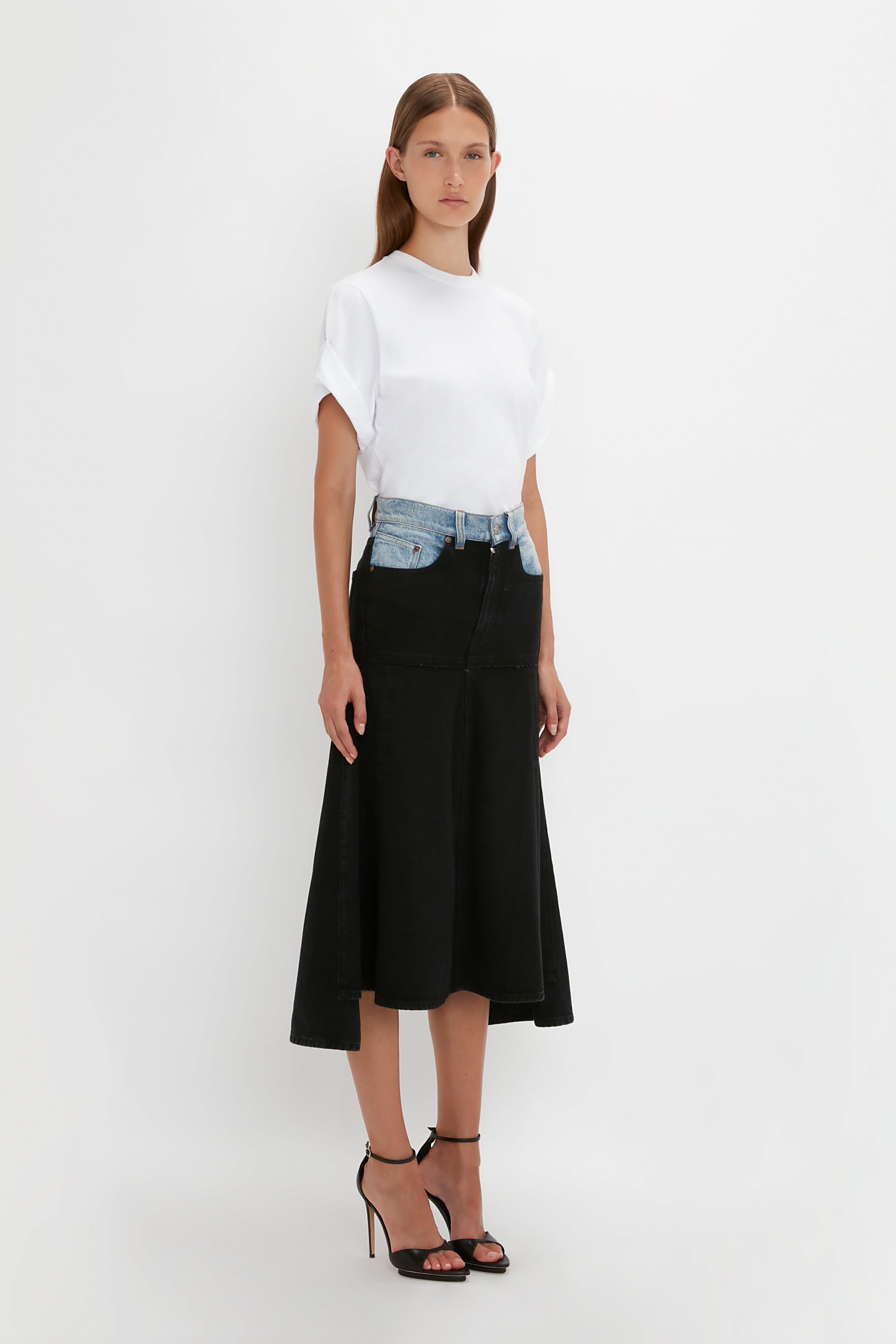 Patched Denim Skirt In Contrast Wash - 3