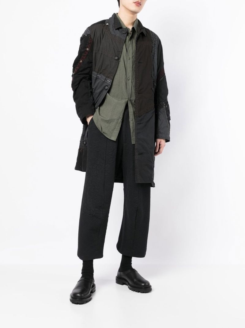 patchwork single-breasted coat - 2