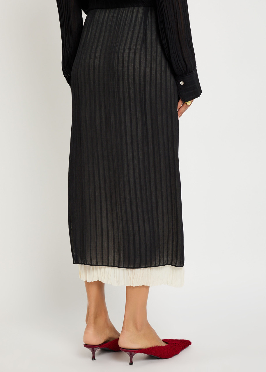 Vince Layered Striped Plissé Midi Skirt - 3