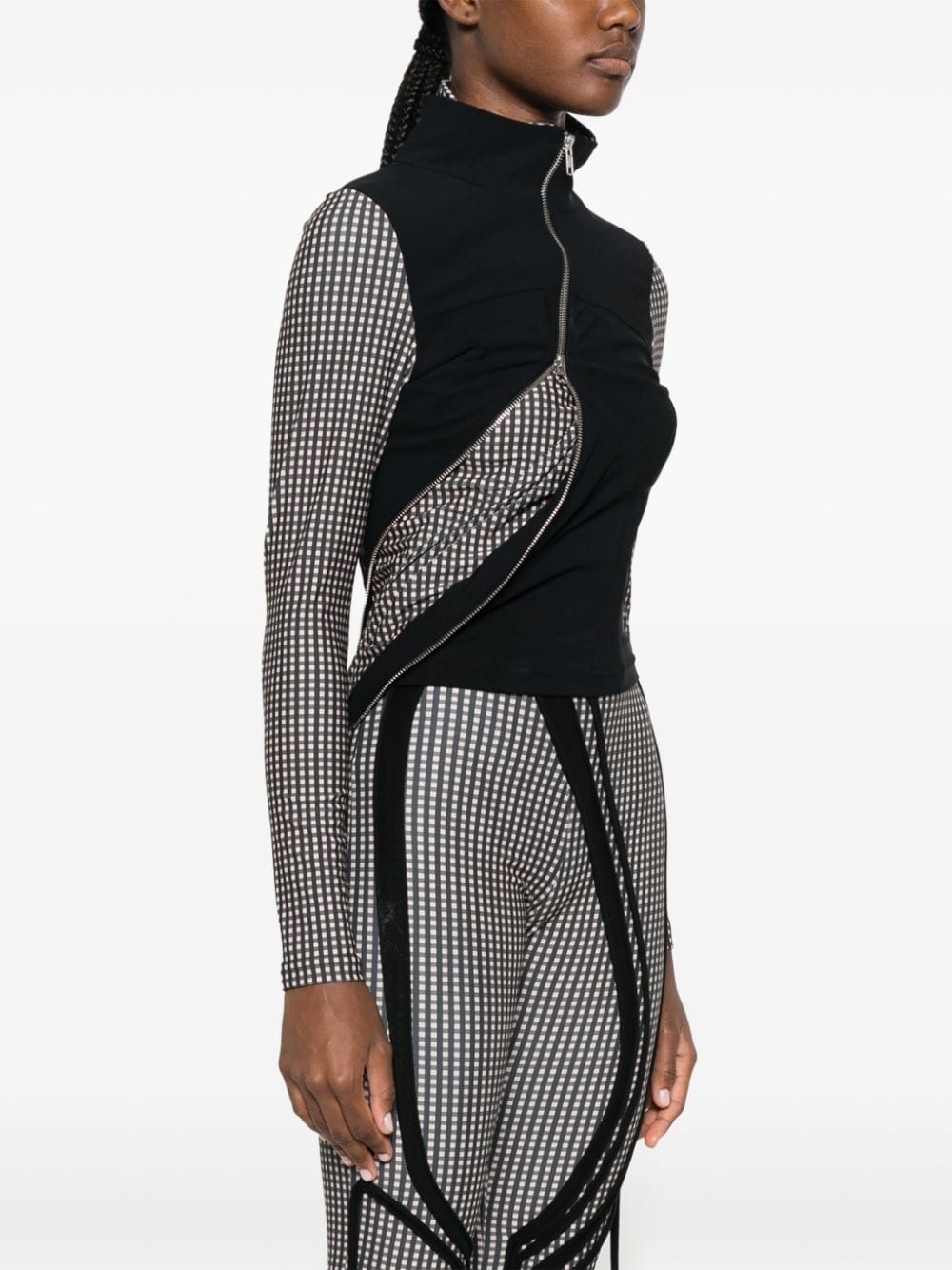 layered checked high-neck top - 3