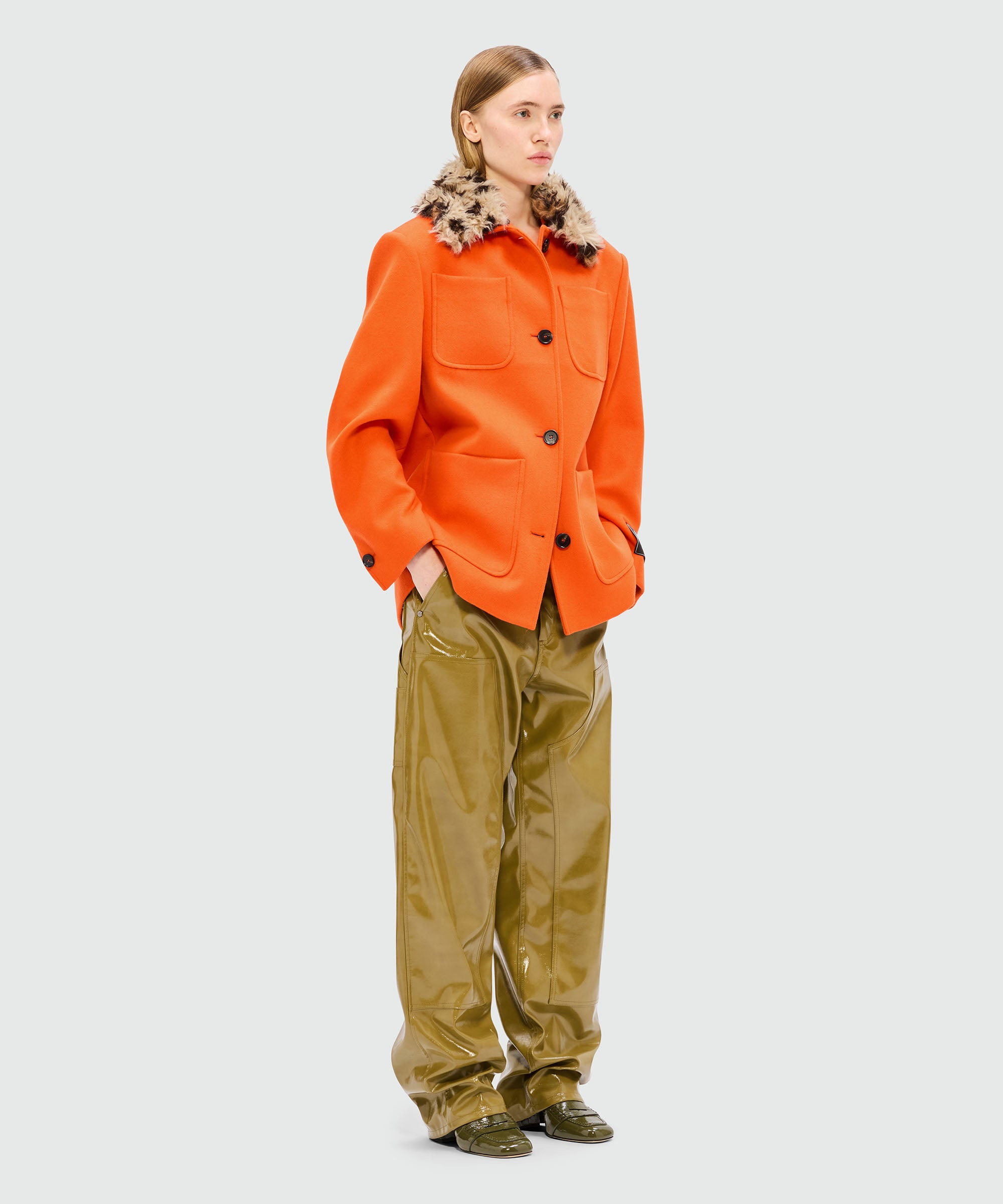 Orange wool jacket with shaggy animalier collar - 4