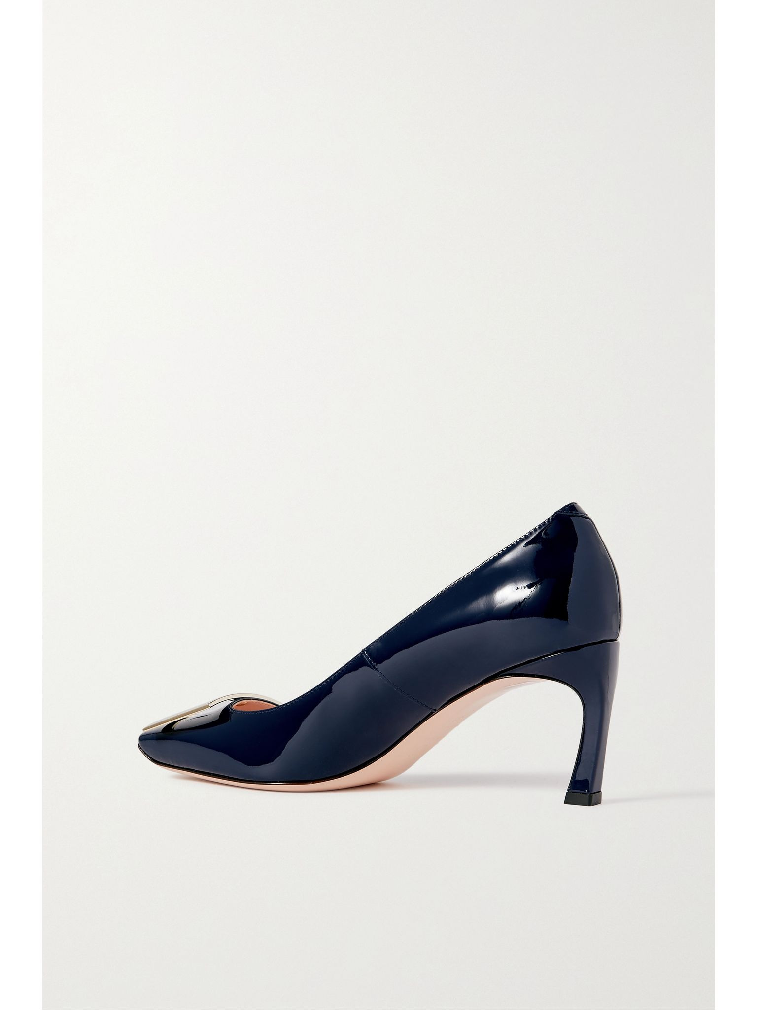 Belle Vivier Trompette 70 buckled patent-leather pumps Navy - 3