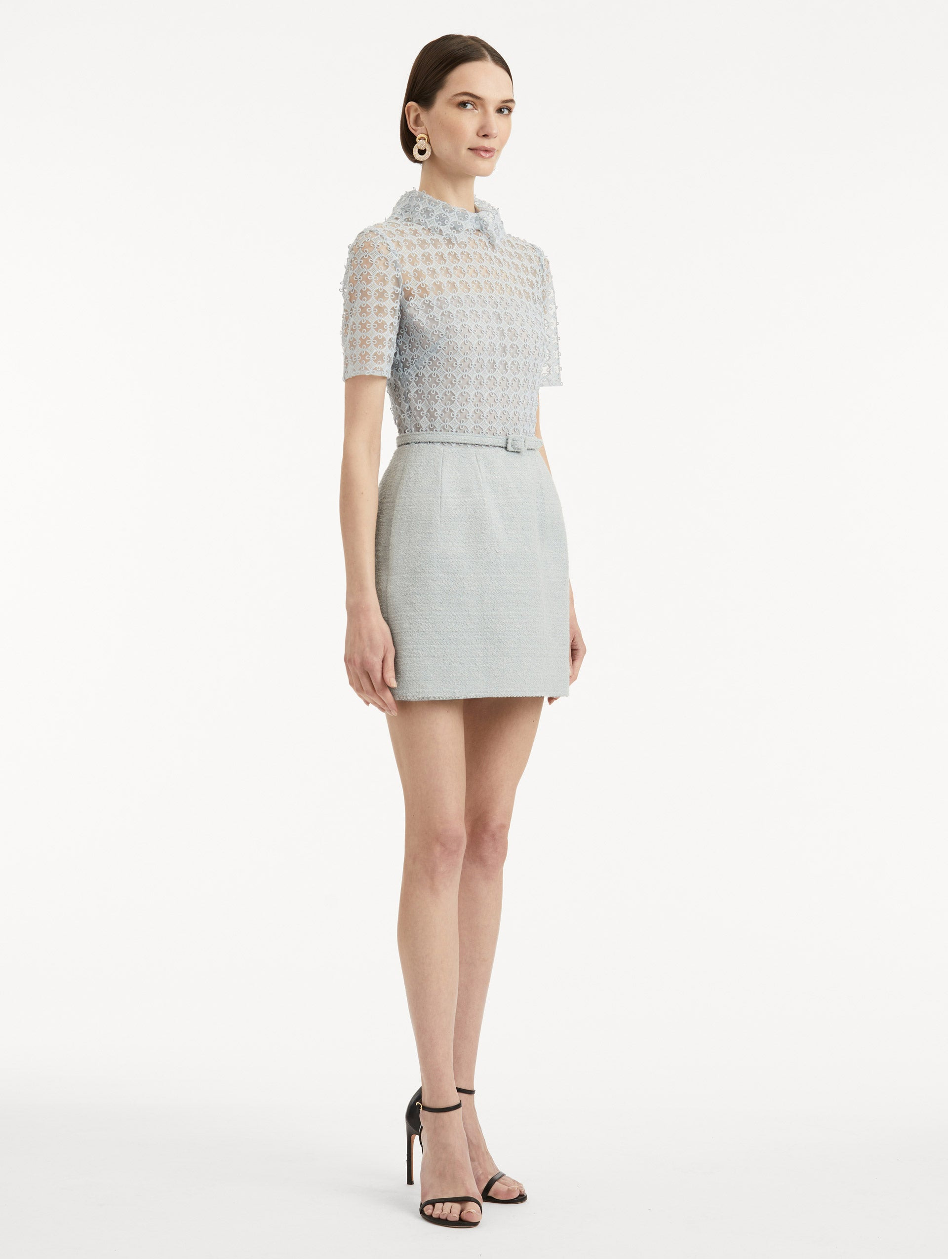 GEOMETRIC FLORAL GUIPURE TWEED DRESS - 4