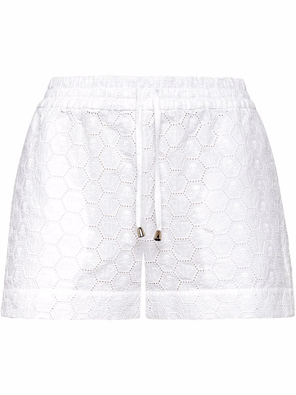 logo-embroidered lace shorts - 1