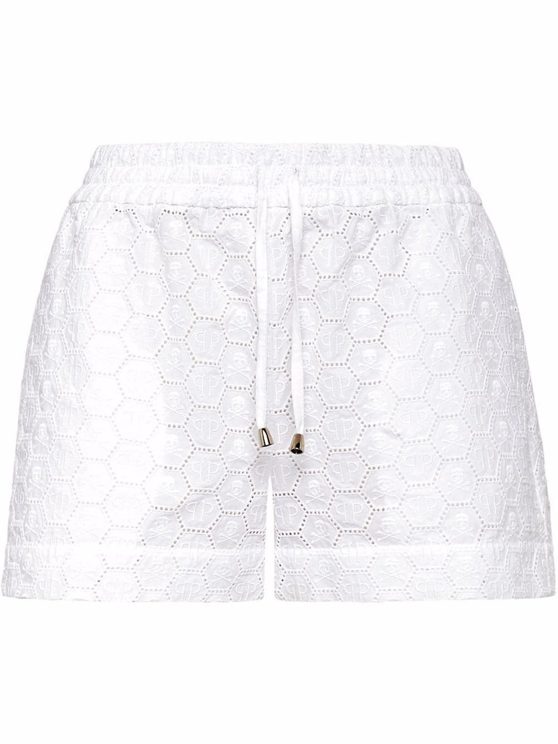 logo-embroidered lace shorts 1