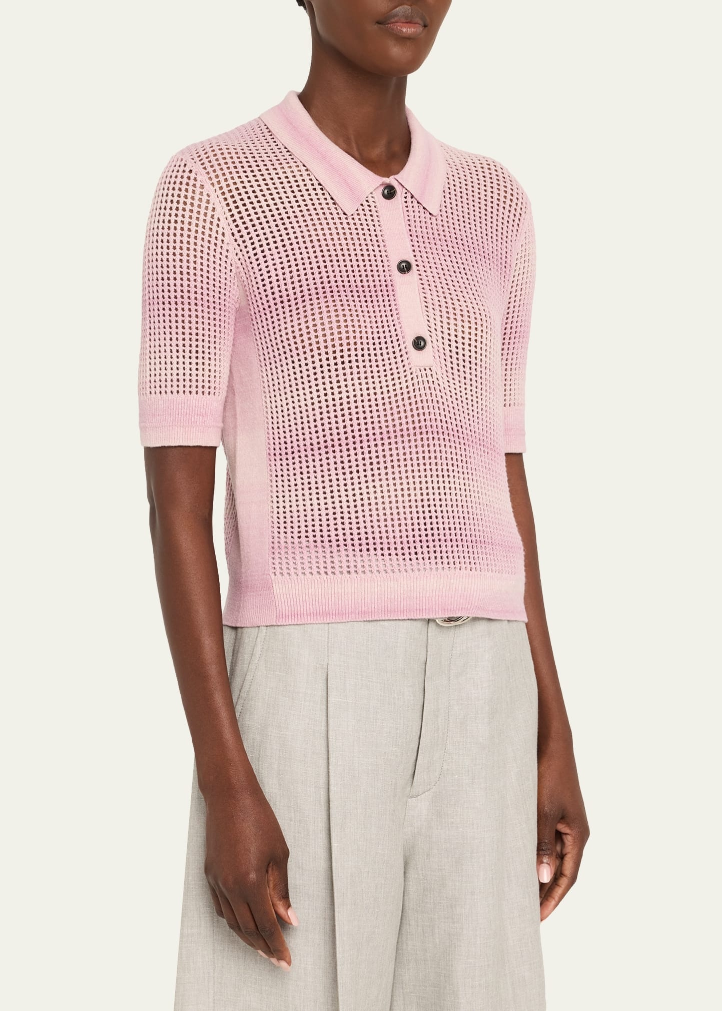 Cashmere Mesh Shrunken Polo Shirt - 4
