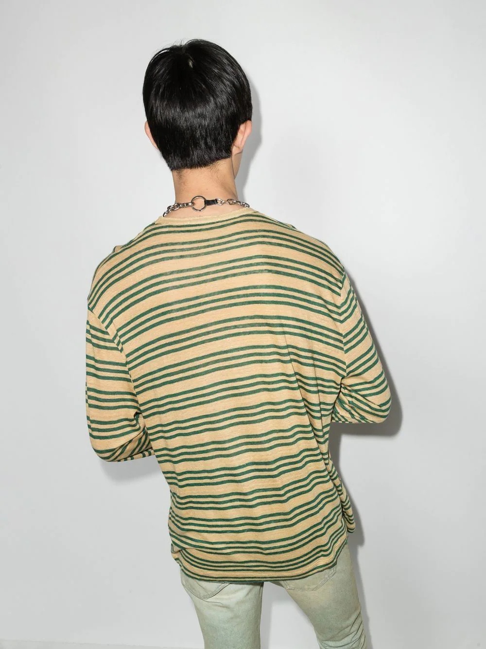 striped long-sleeve linen T-shirt - 3