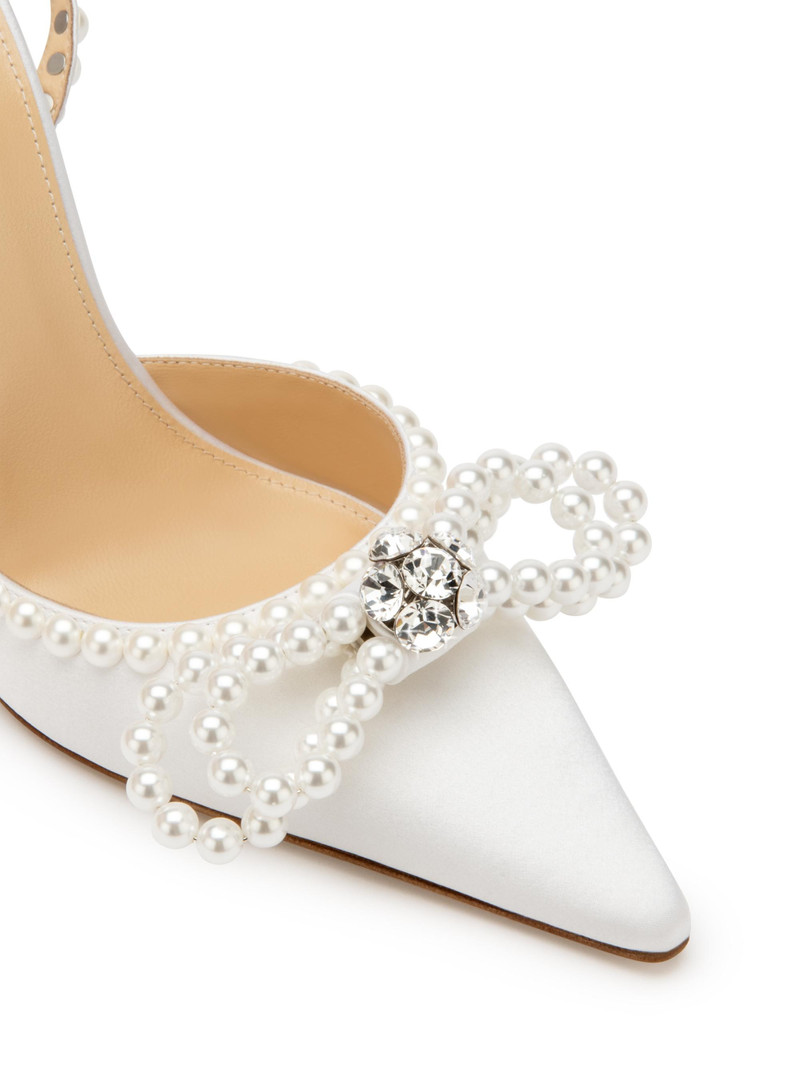 Women's 110MM Embellished Double Bow Satin Pumps - White 5