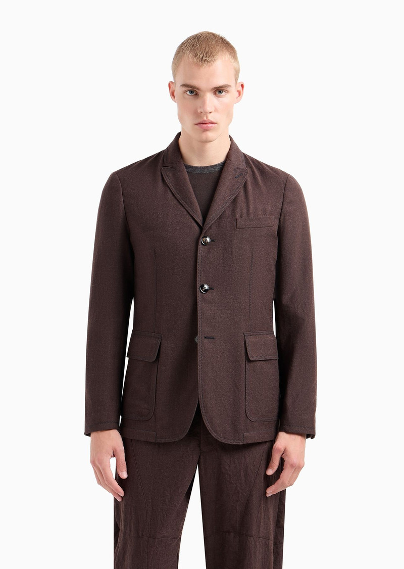 Single-breasted crinkled wool flannel jacket 2