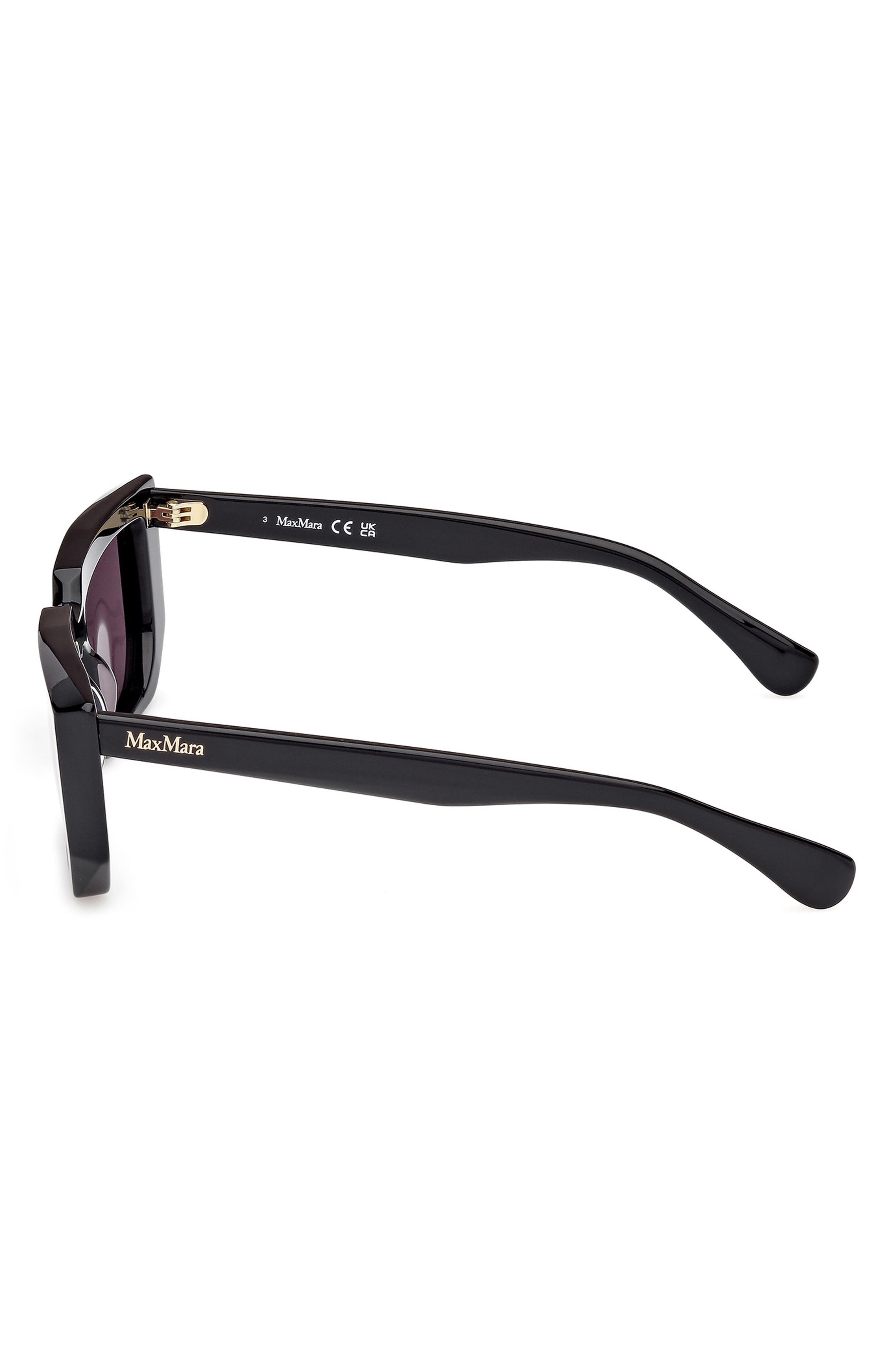 Max Mara 54mm Rectangular Sunglasses in Shiny Black /Smoke Lenses at Nordstrom - 7