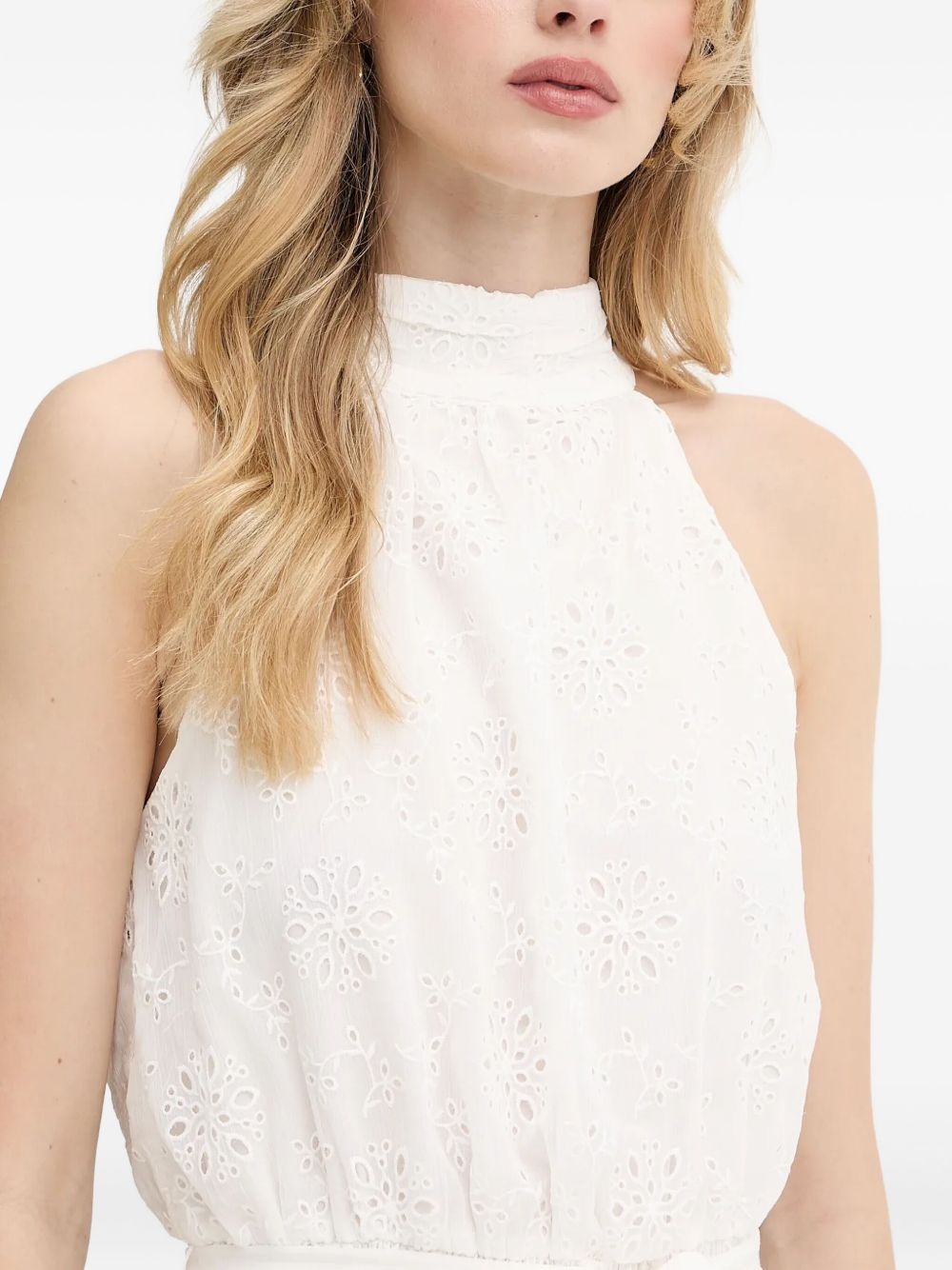 floral-embroidery halterneck mini dress - 4