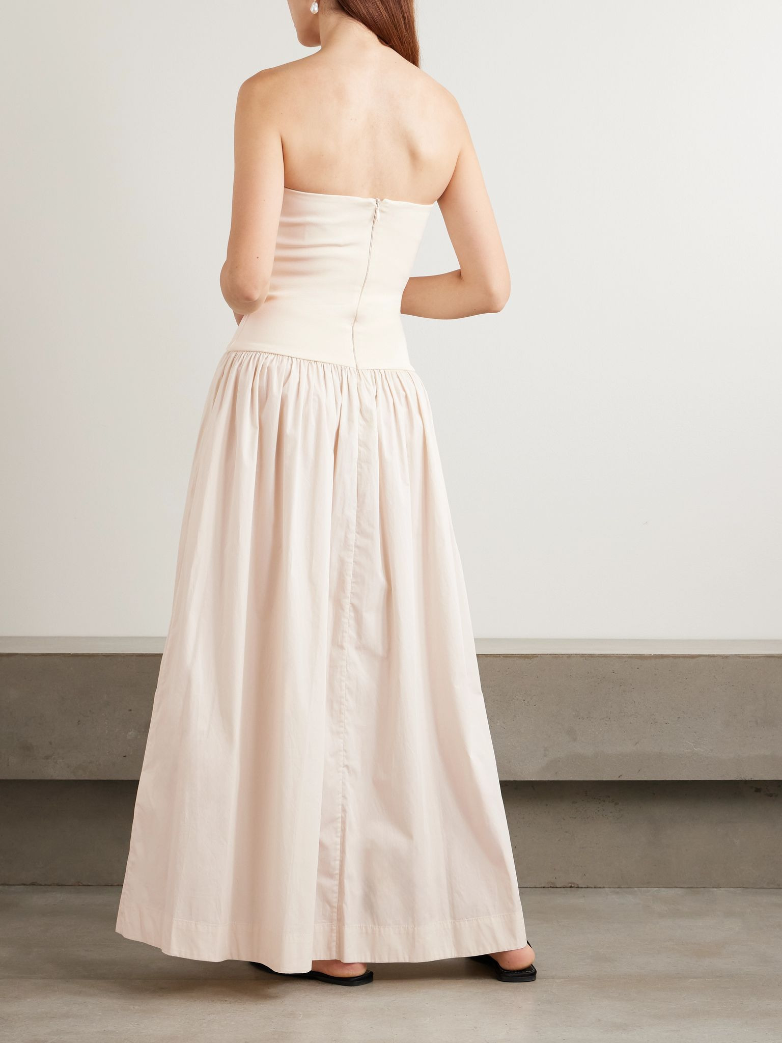 Strapless stretch-knit and organic cotton-poplin maxi dress Cream - 3