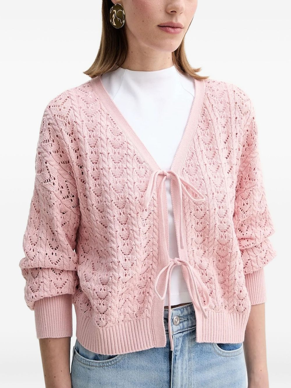 tie-front open-knit cardigan - 3