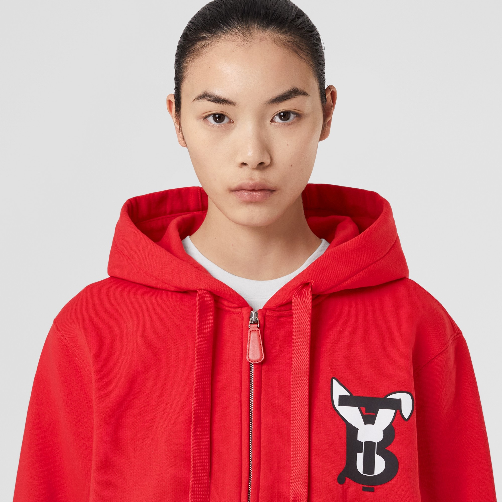 Rabbit Print Cotton Hooded Top - 2