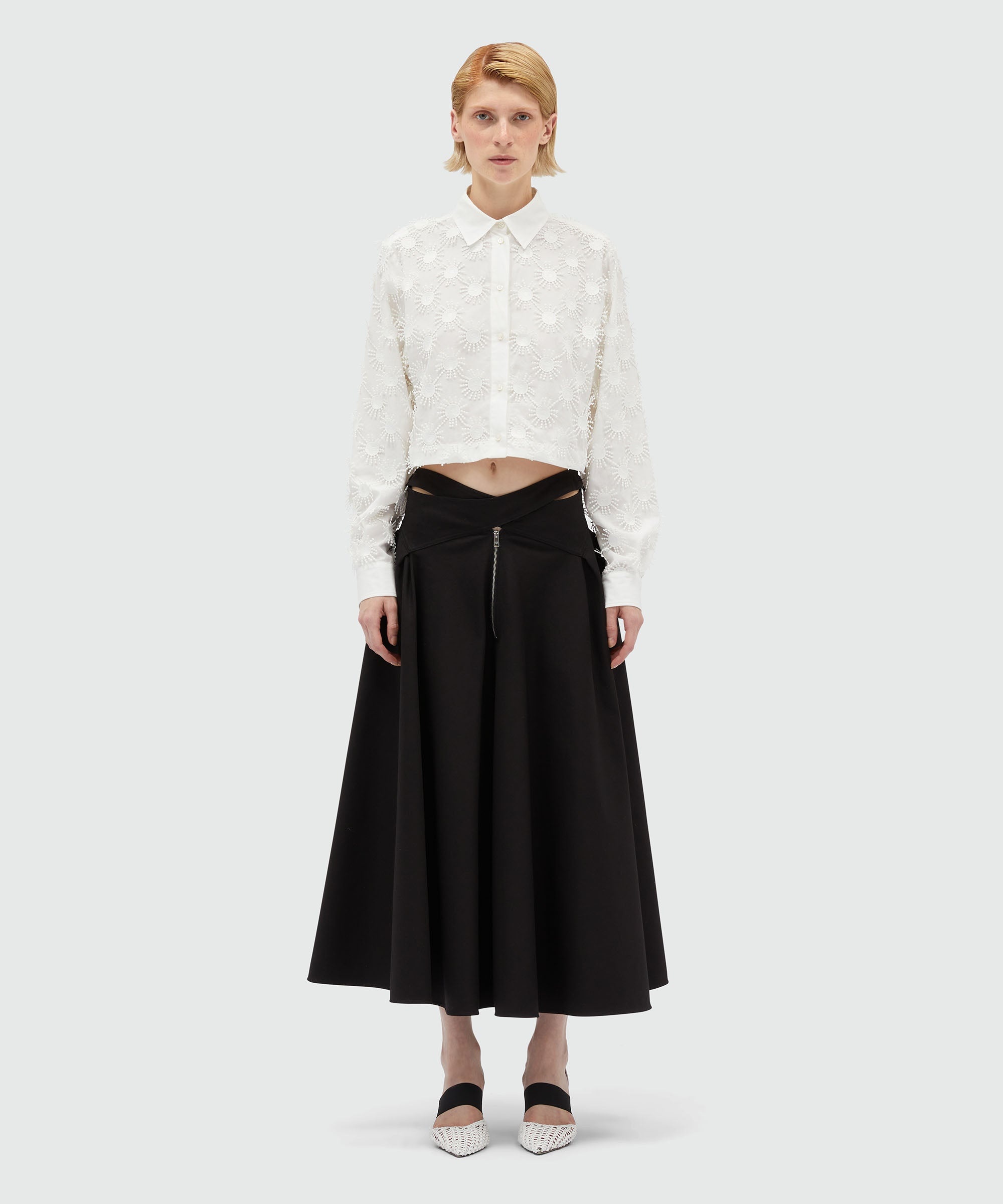 Wide gabardine skirt with crossover - 2