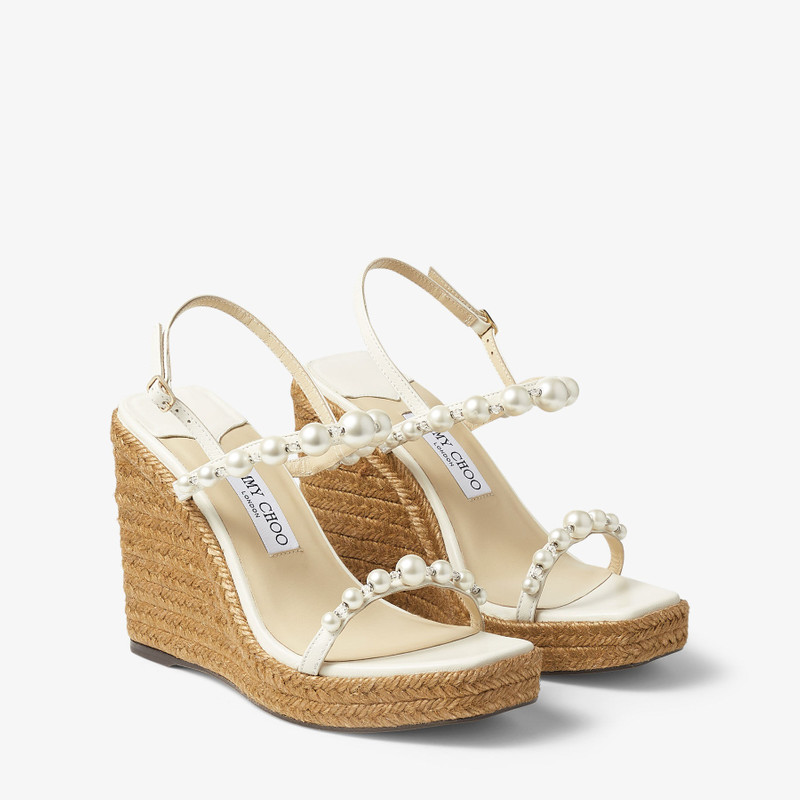 Amatuus 110 Latte Nappa Latte Wedge Sandals with Pearls 3