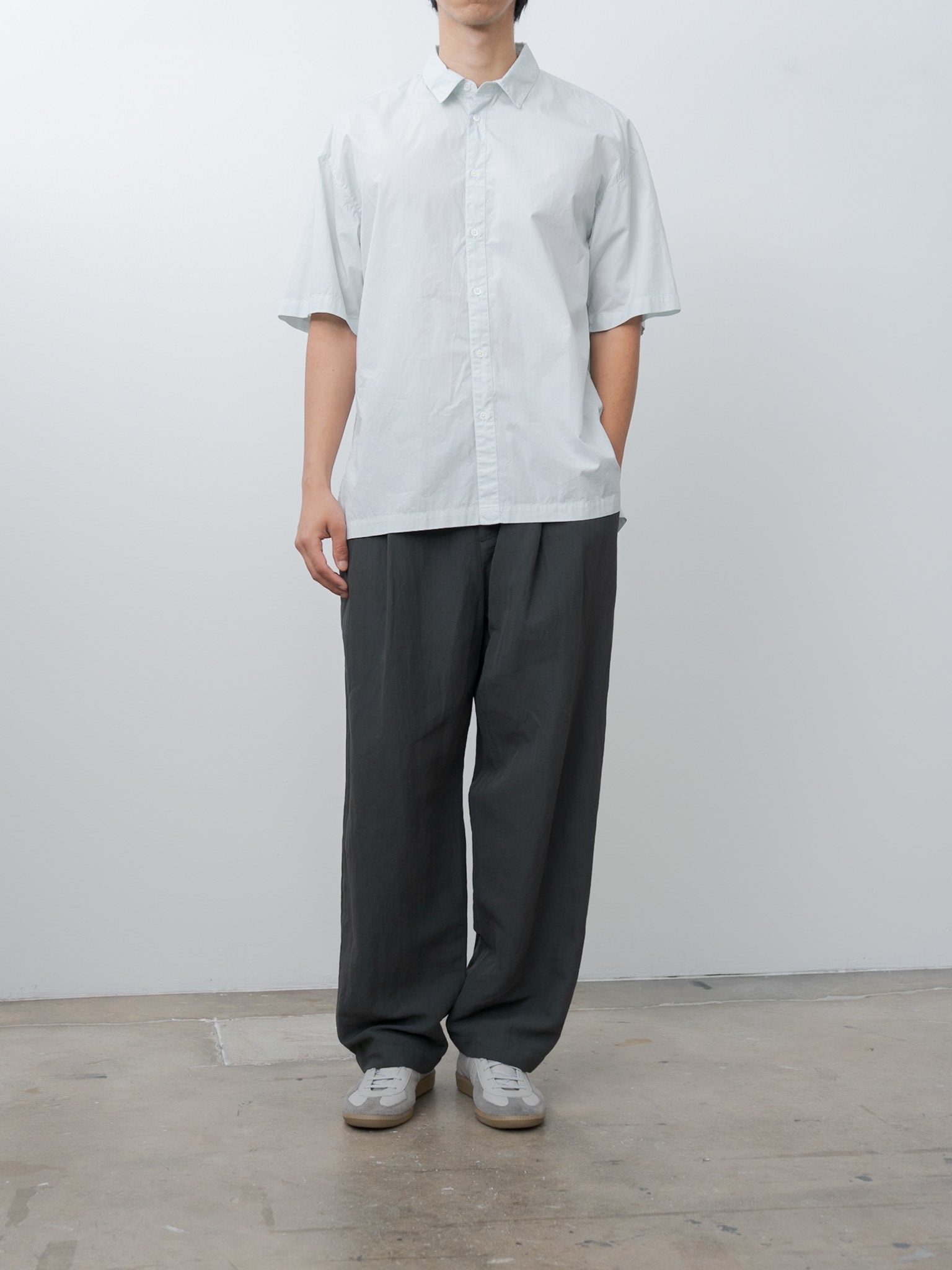 Cotton Lawn Oversized Short Sleeve Shirt - Ice Blue - 8