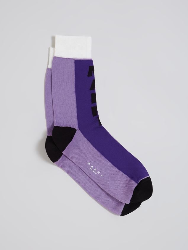 PURPLE COTTON AND NYLON LOGO INTARSIA SOCK - 1