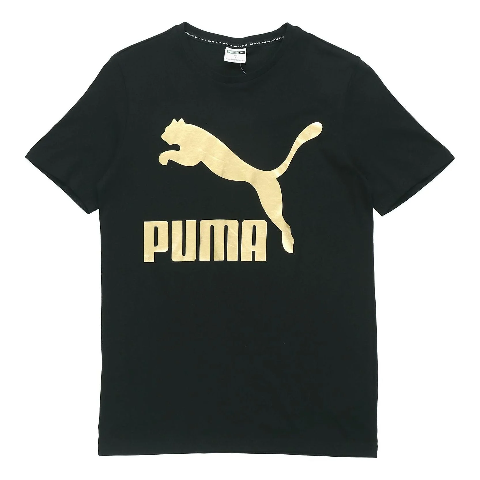 PUMA Athleisure Casual 스포츠 청동 로고 인쇄 짧은 소매 검정 532280-98 - 1
