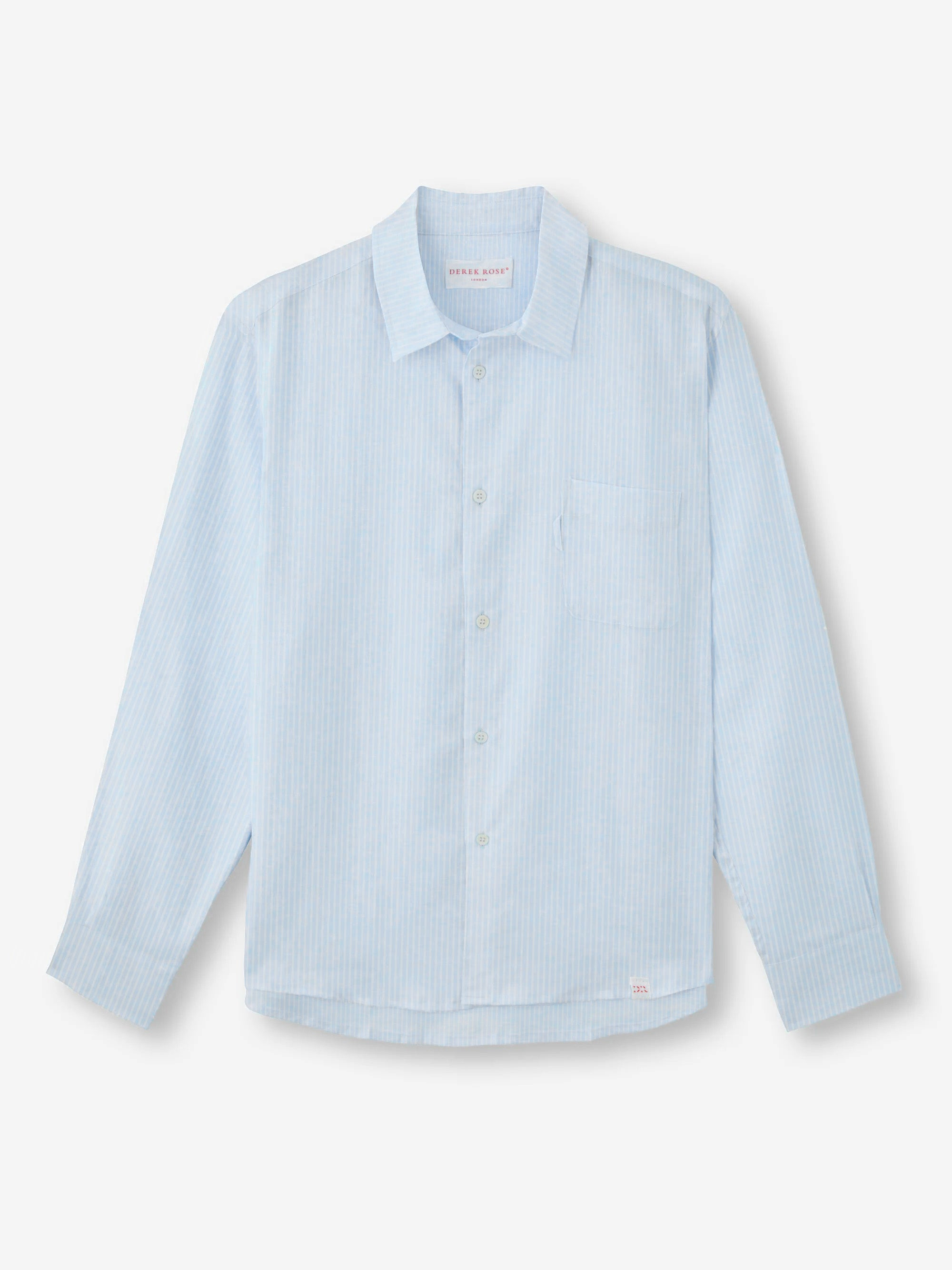 Men's Long Sleeve Shirt Malibu Woven Linen Light Blue and White Stripe - 2