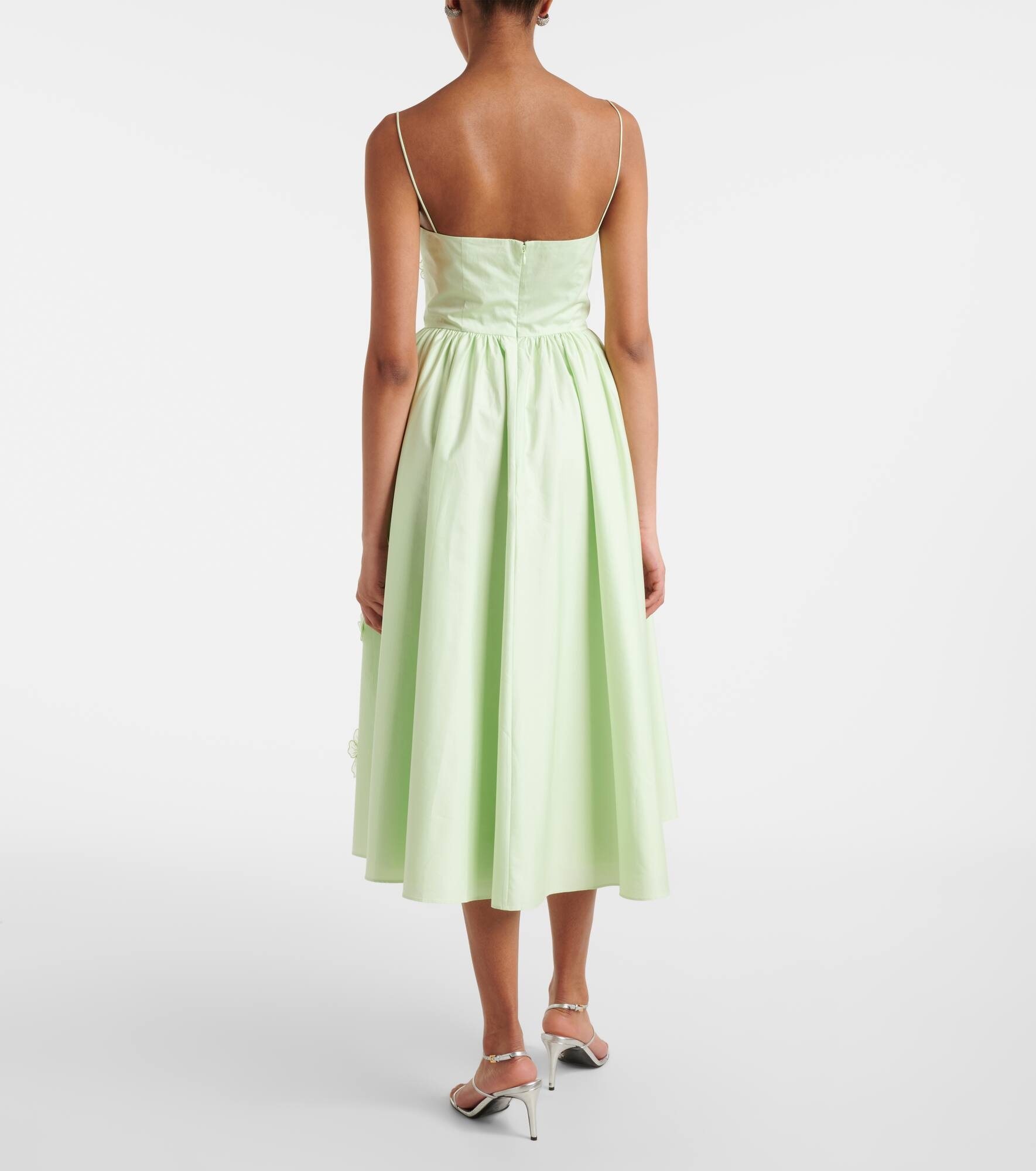 Floral-appliqué cotton poplin midi dress - 3
