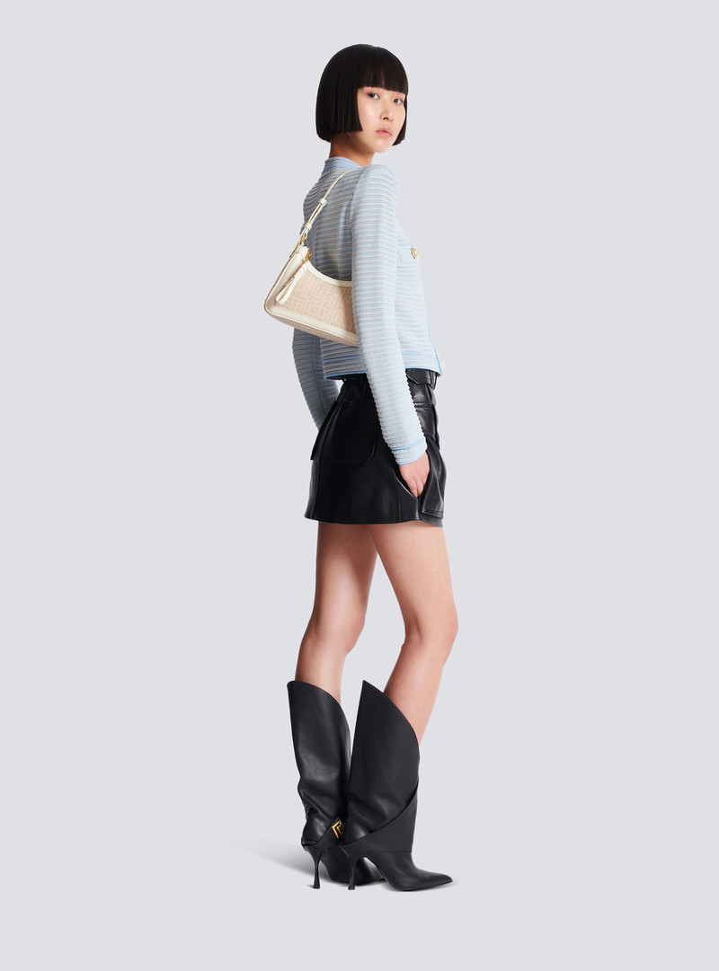 Balmain B-Army Shoulder bag in monogrammed jacquard canvas and leather outlook