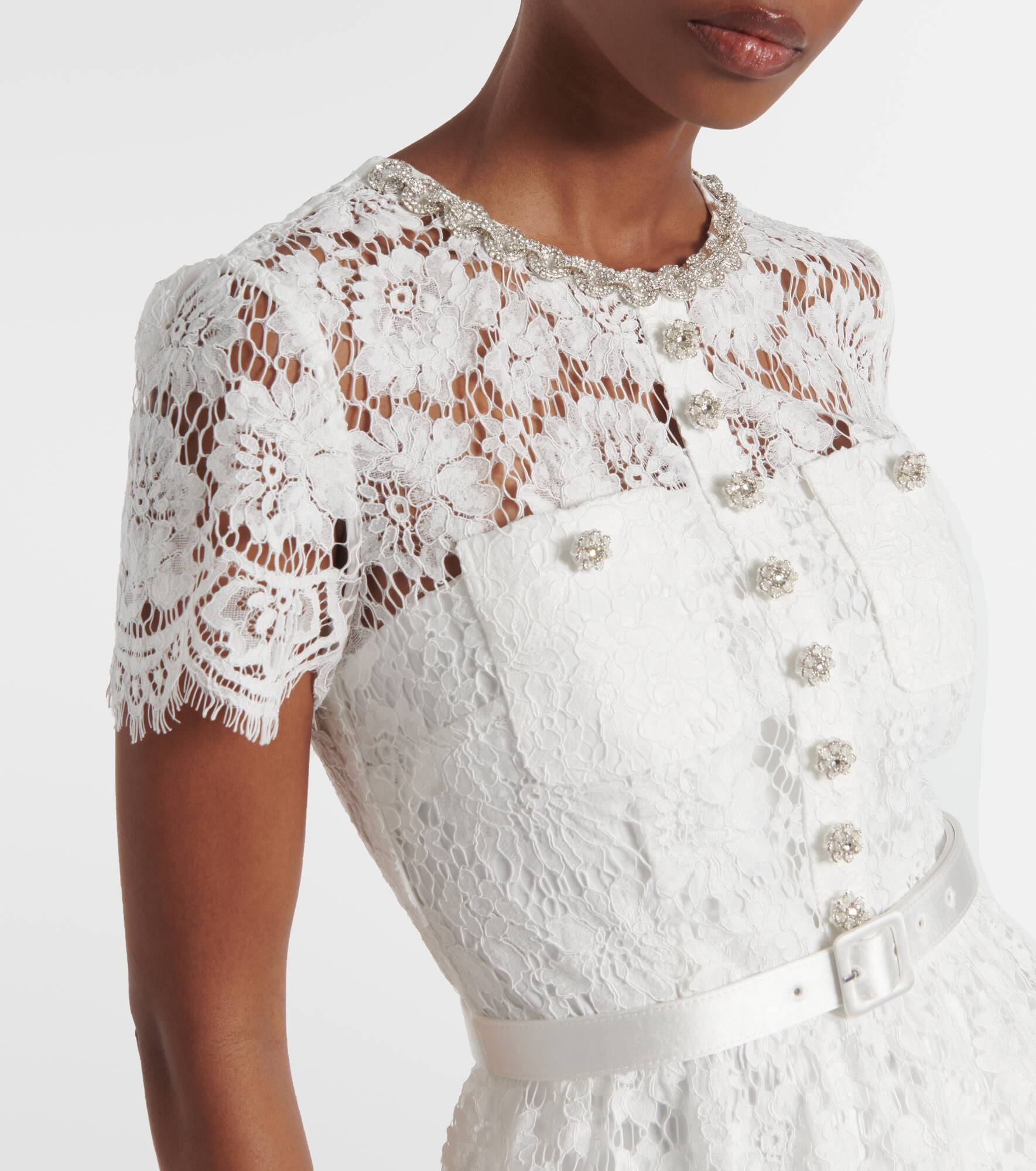 Bridal embellished lace satin gown - 4