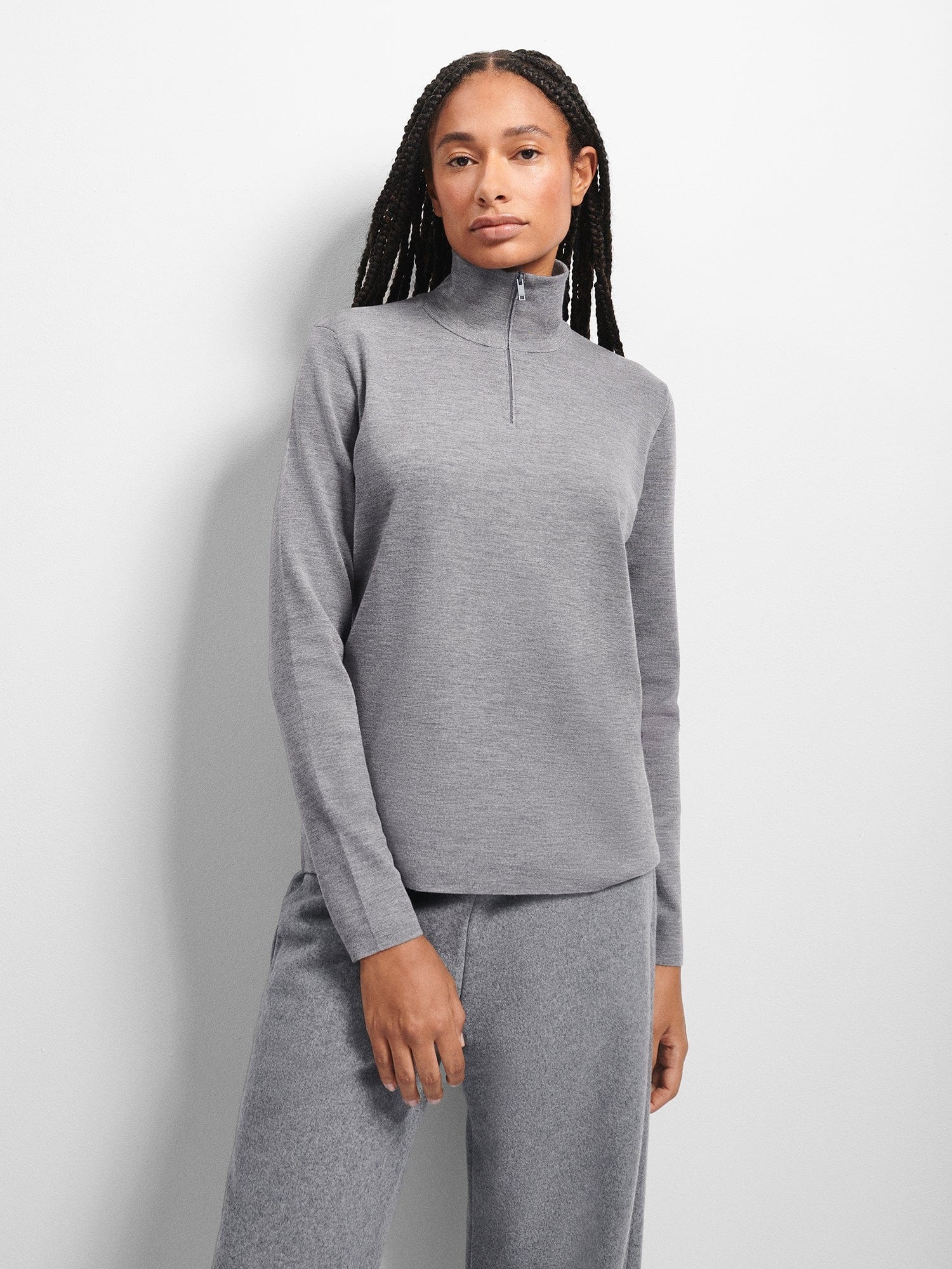 Womens Regenerative Merino Wool Half-Zip Sweater - Grey Marl - 2
