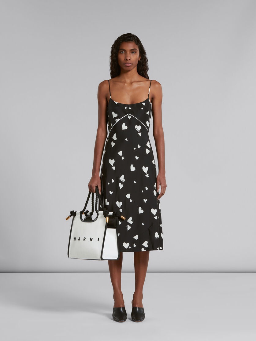 WHITE AND BLACK CANVAS MARCEL TOTE BAG - 2