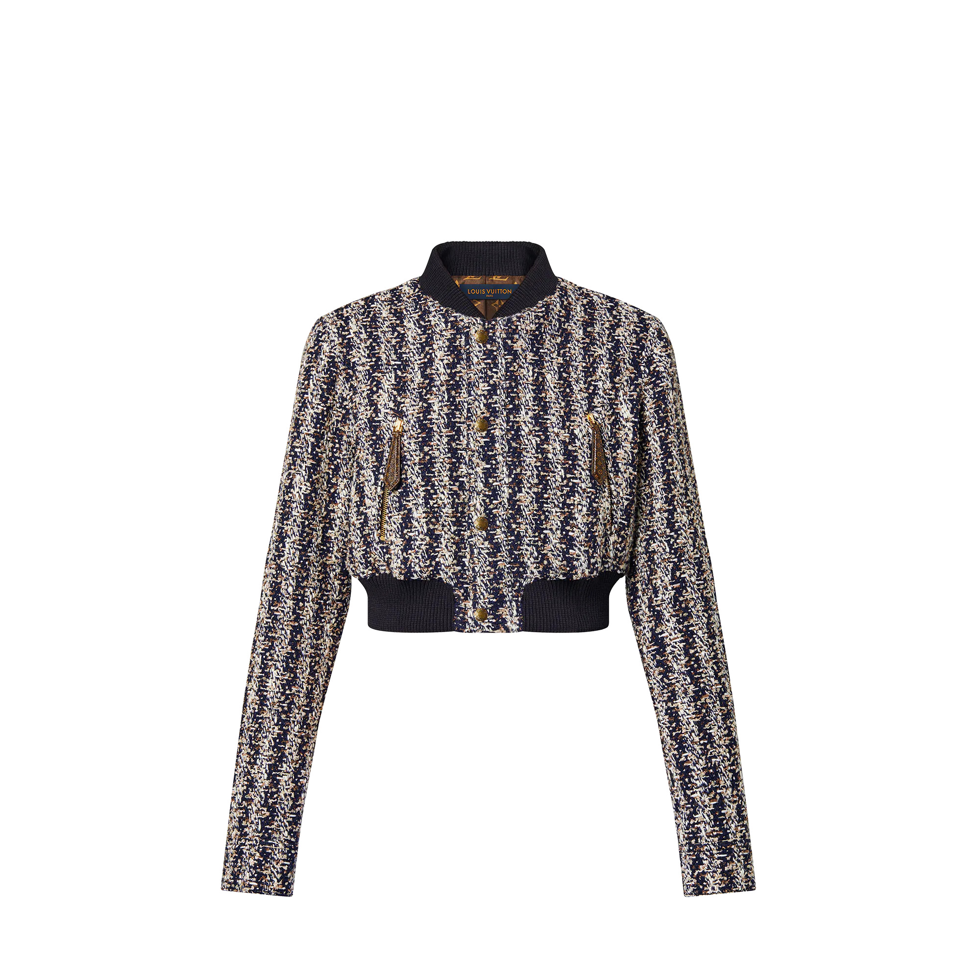 Lurex Tweed Cropped Bomber Jacket - 1