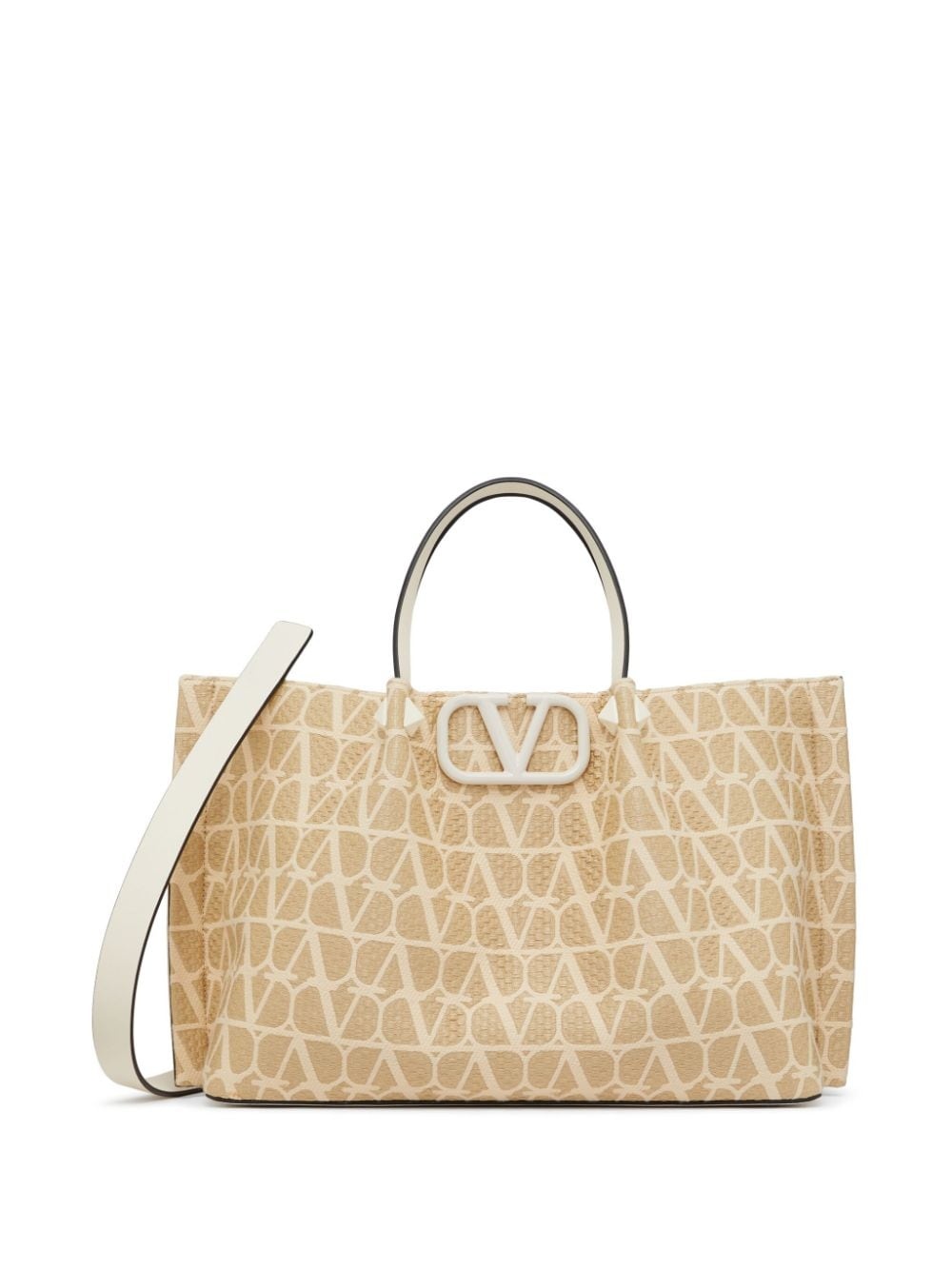 VLogo woven raffia tote bag - 1