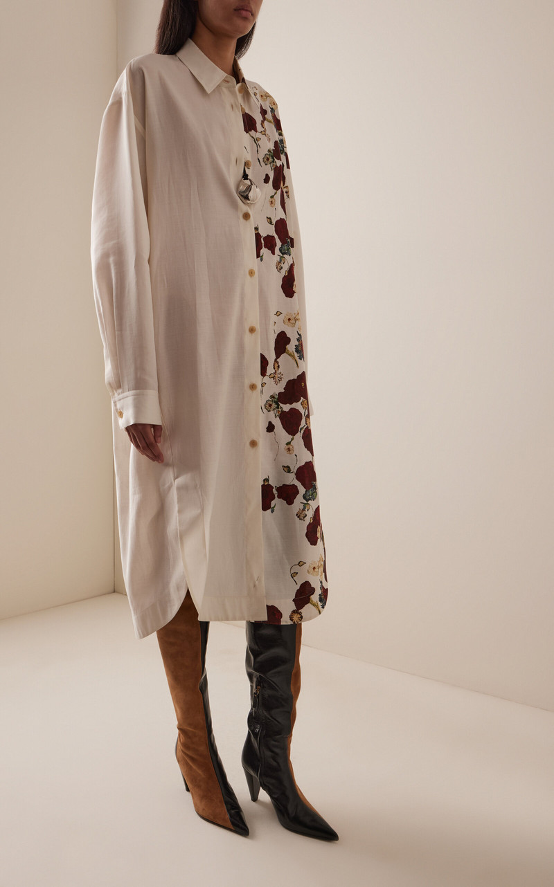 KHAITE Gloria Floral Cotton-Silk Organza Midi Dress off-white outlook