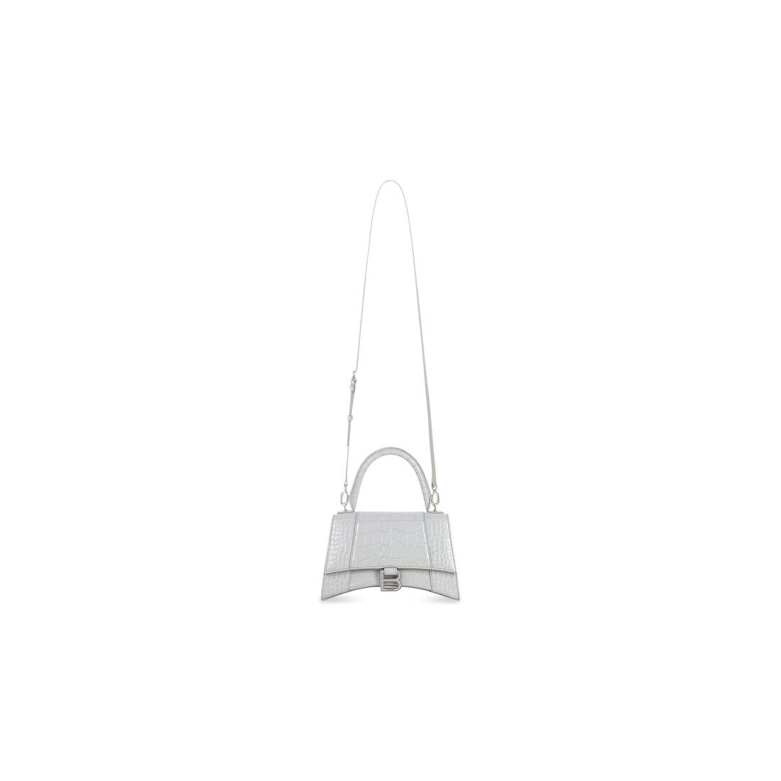 Balenciaga Hourglass Small Top Handle Bag Crocodile Embossed White