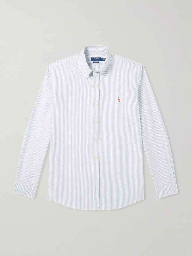 Button-Down Collar Logo-Embroidered Striped Cotton Oxford Shirt 1