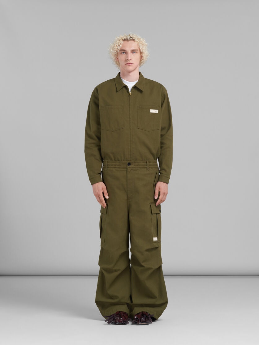 GREEN GABARDINE CARGO PANTS - 2