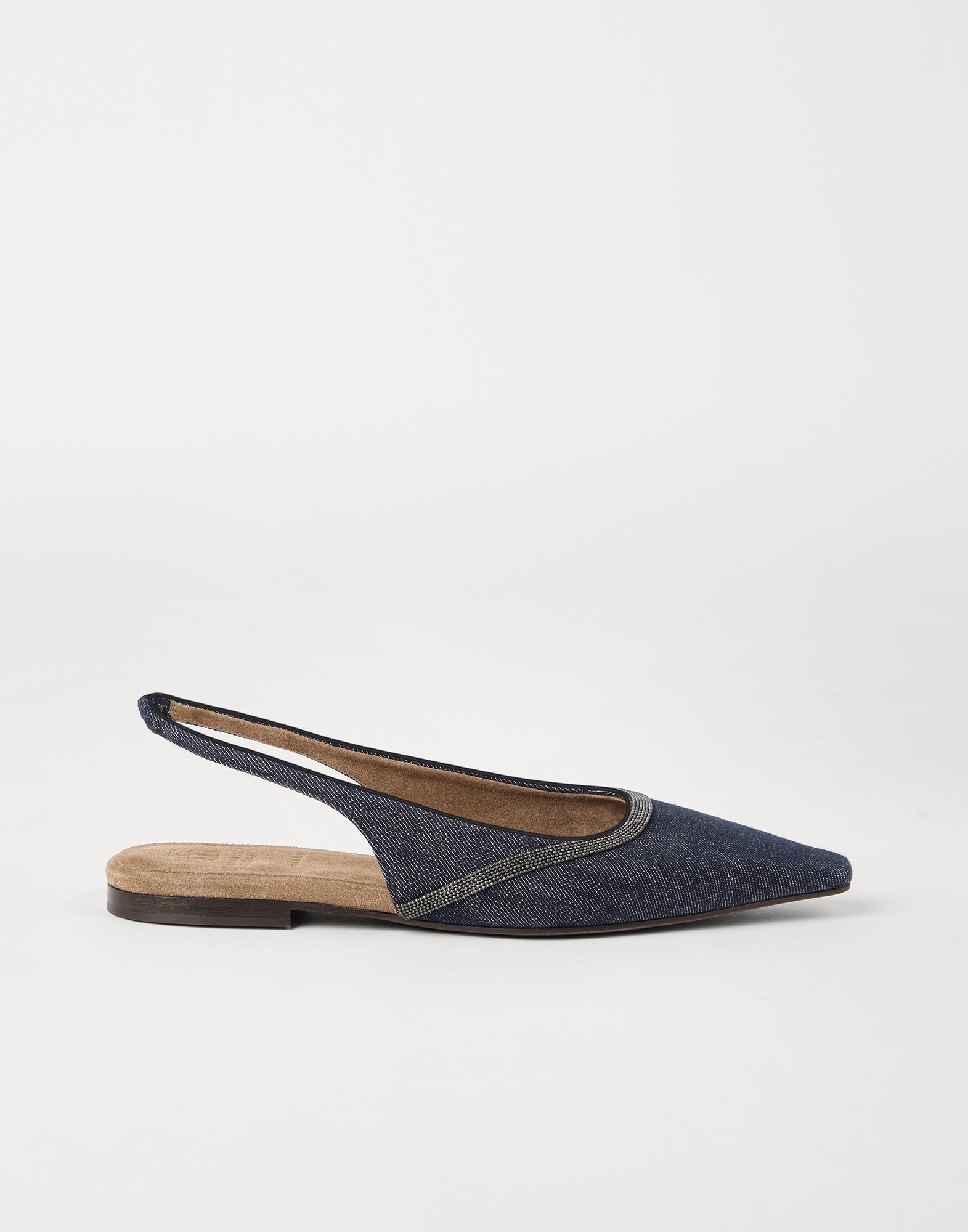 Cotton denim-effect twill slingback flats with shiny contour - 5