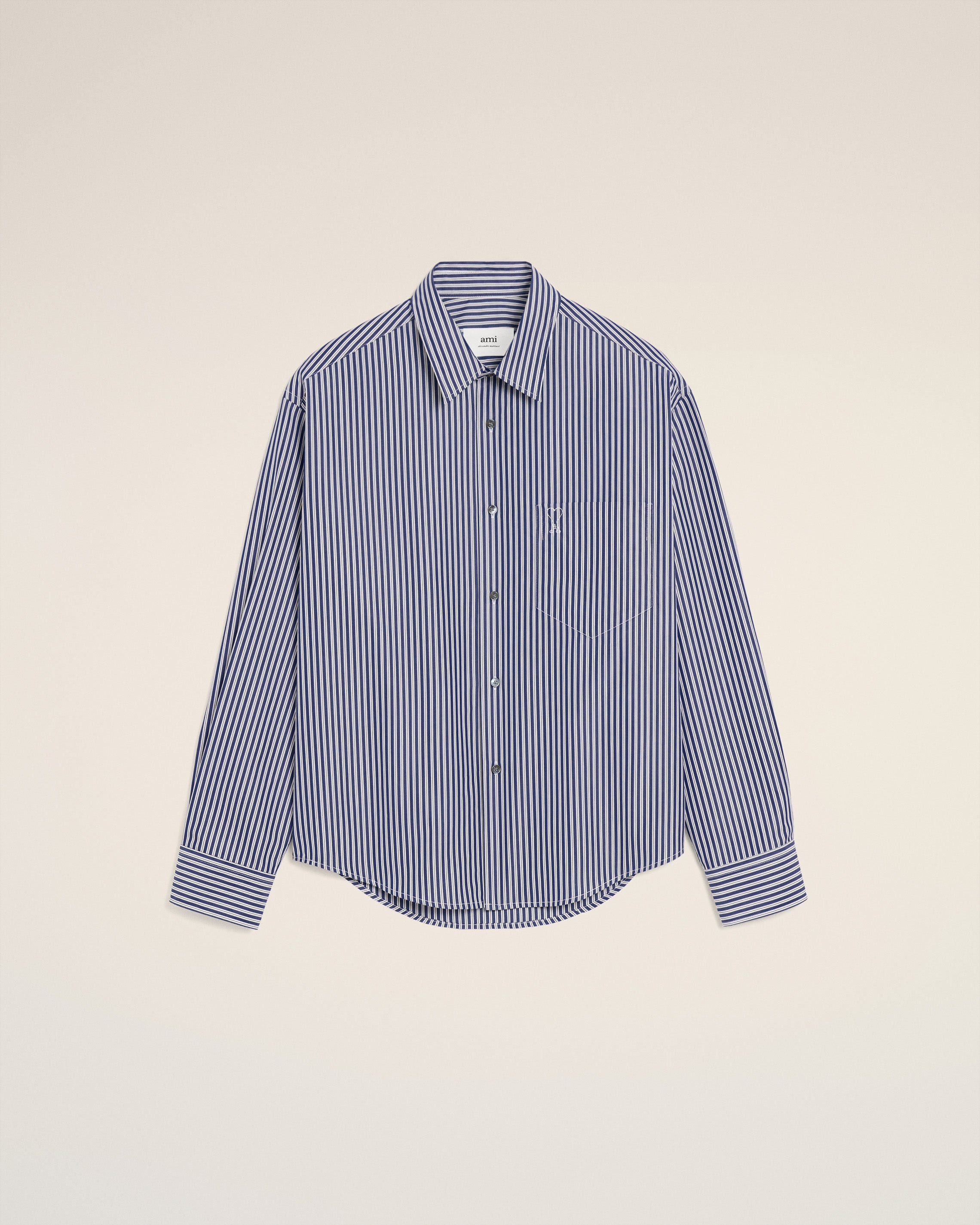 BLUE COTTON EMBOSSED STRIPED AMI DE COEUR BOXY SHIRT - 7