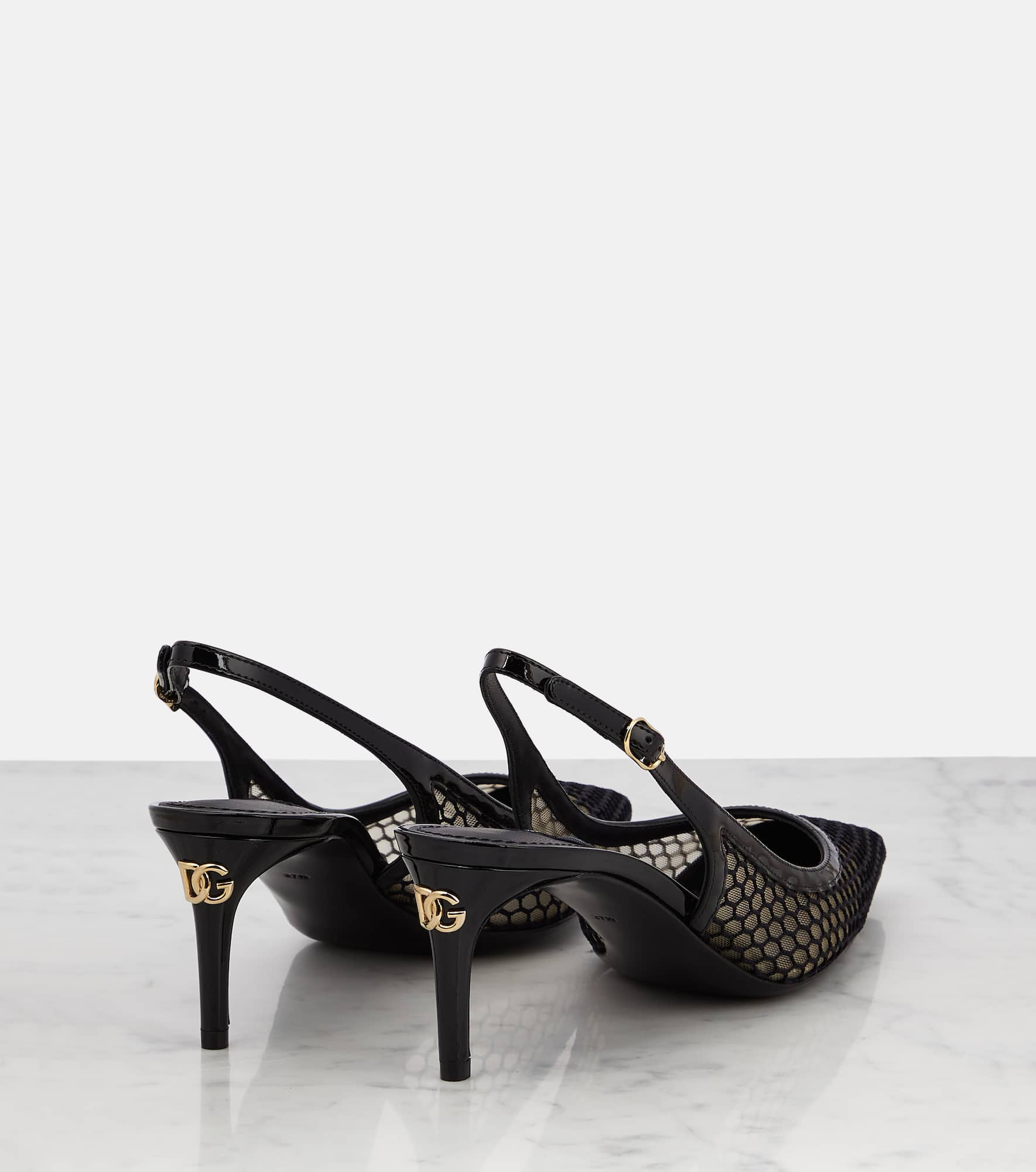 Mesh-trimmed leather slingback pumps - 3