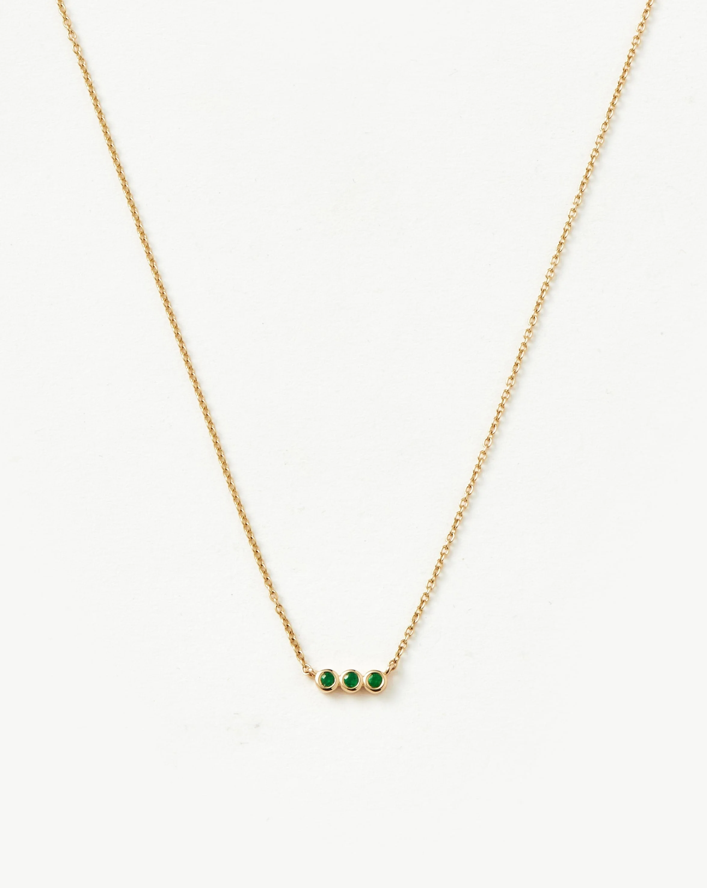 Solid Gold Emerald Solitaire Trio Necklace - 1