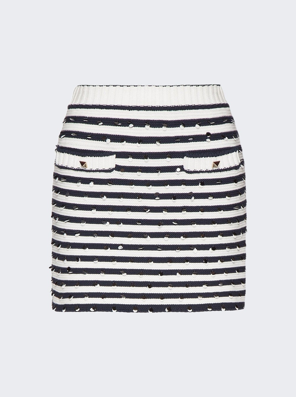 Polka Dot Embroidered Striped Mini Skirt White and Navy - 1