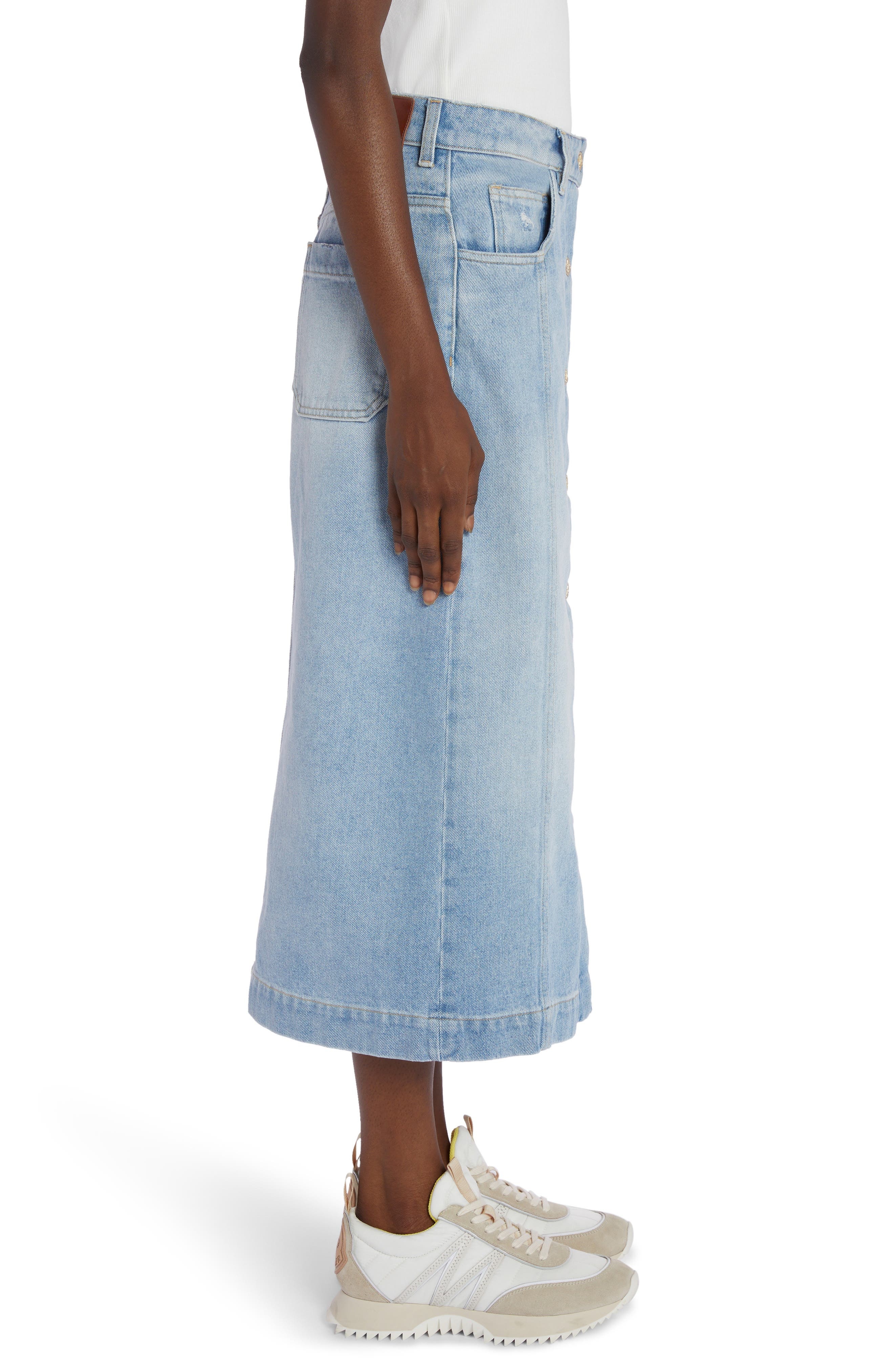 Cotton Denim Midi Skirt - 4