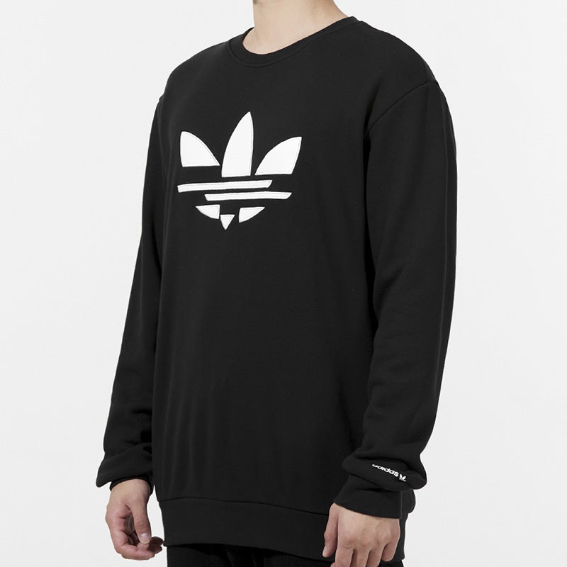 Men's adidas originals Logo Printing Sports Round Neck Pullover Black H37731 - 4