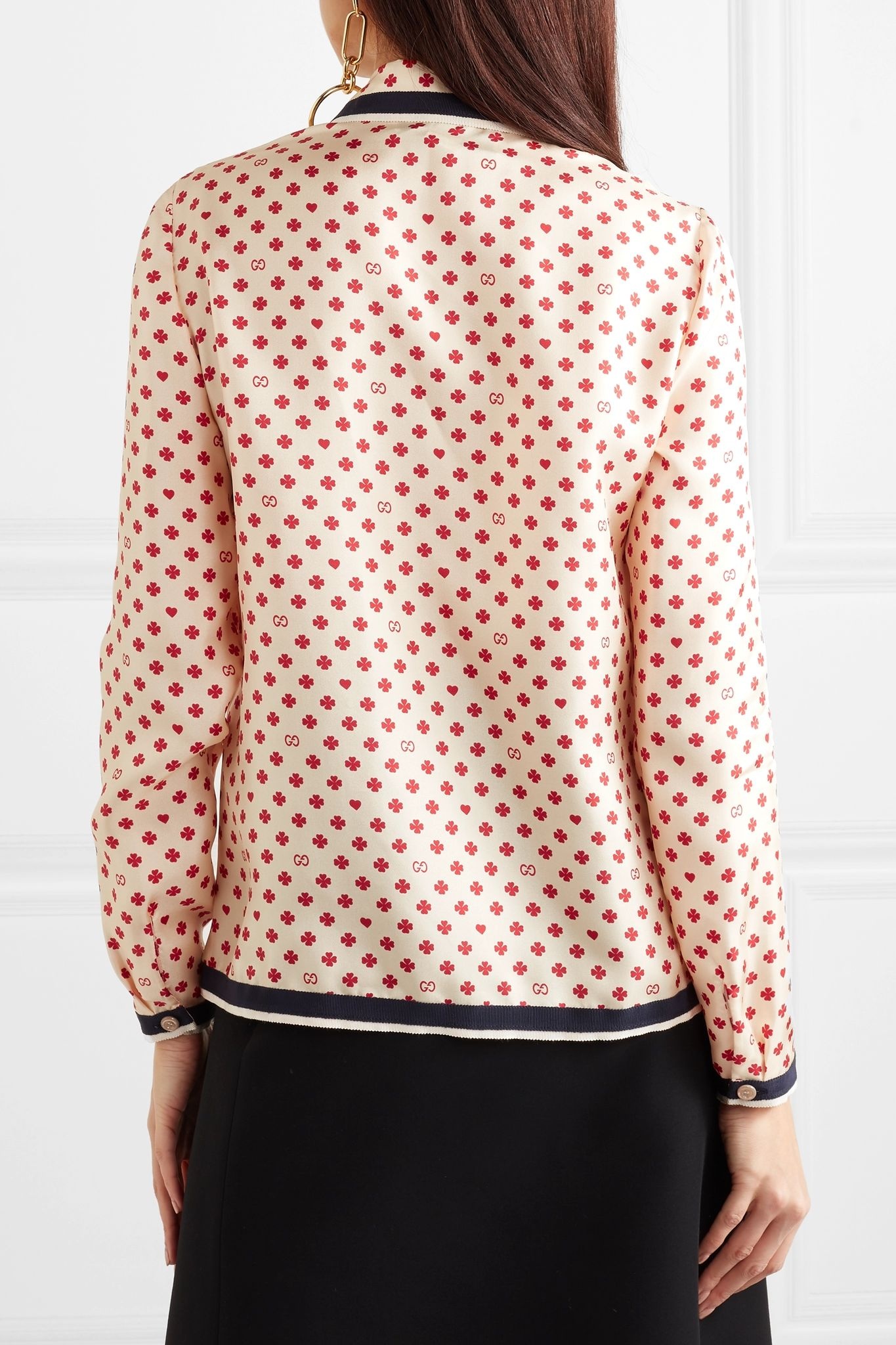 Grosgrain-trimmed printed silk-twill blouse - 4