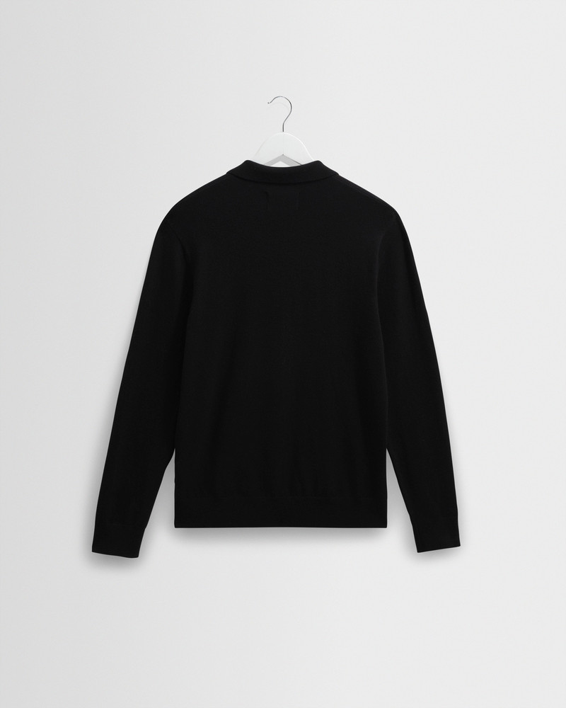 Oban - Black Worsted Wool Knitted Polo 8