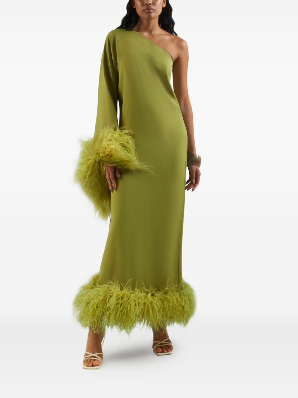 Baler feather-trimmed one-shoulder maxi dress - 2